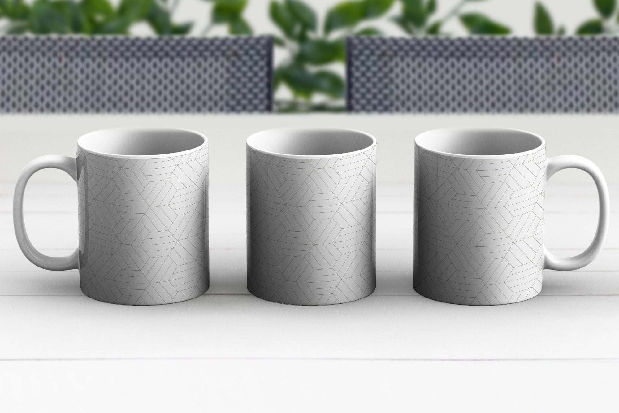 MuchoWow Tasse Muster Design Teetasse, - Teetasse, - - Keramik, Linie Weiß, Geschenk Becher, Kaffeetassen, - Schwarz