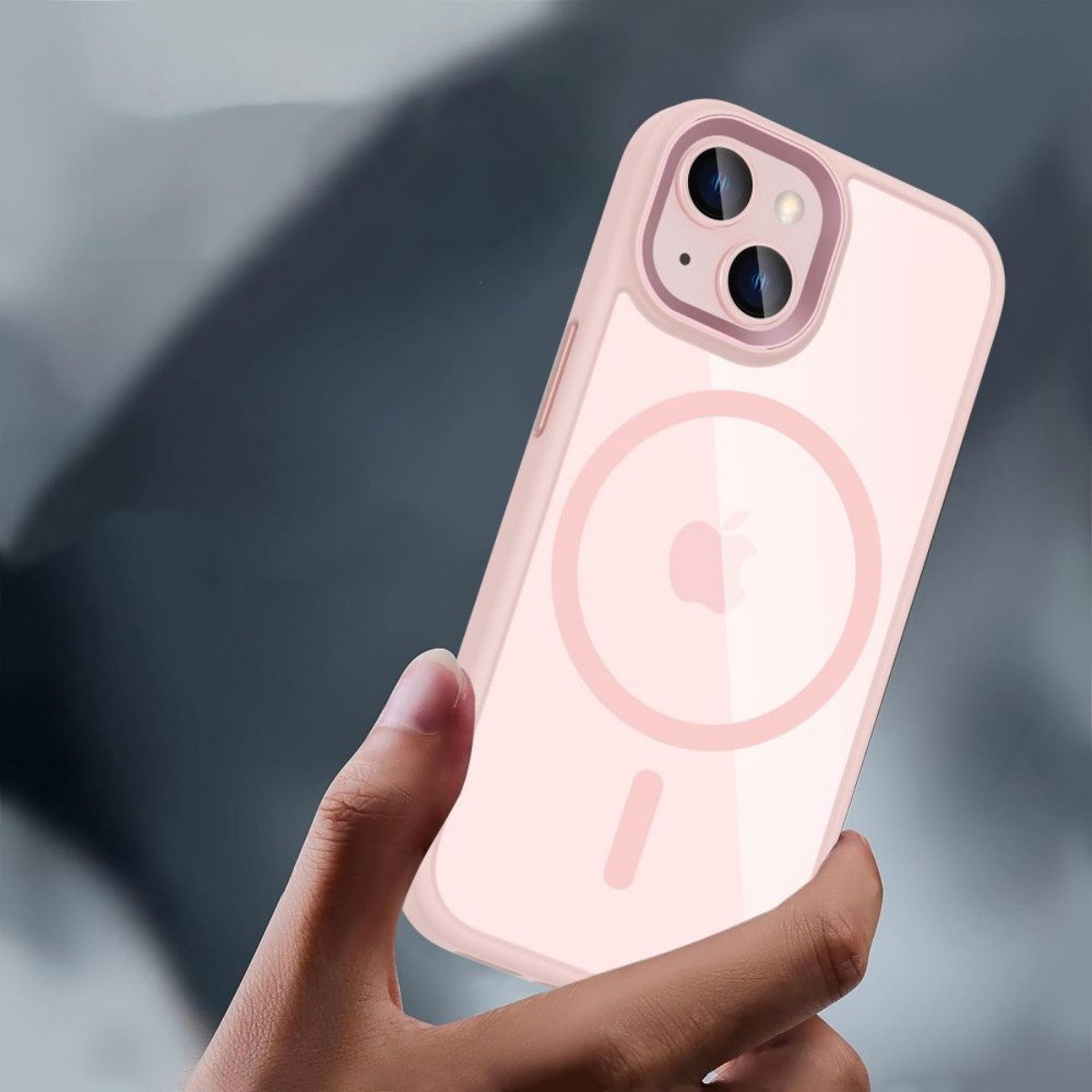 TECH PROTECT Handyhülle MagMat Schutzcase mit Magnetfunktion Kompatibel mit iPhone 15 Rosa 6,1, Transparentes Rosacase mit Magnetfunktion und griffigem TPU Schutz