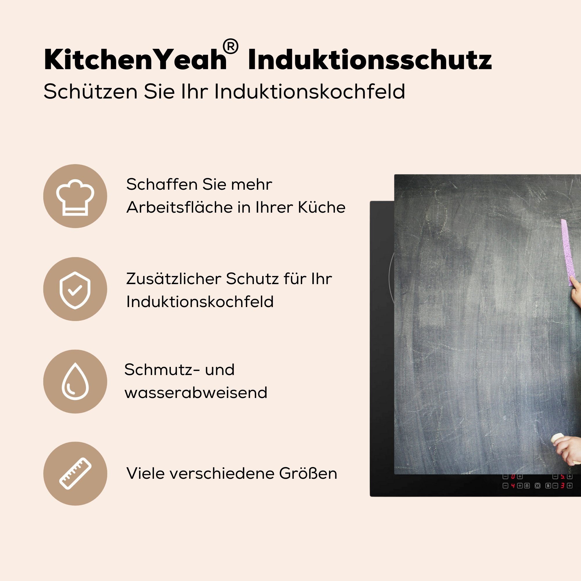 (1 Schutz beim Ceranfeldabdeckung die Kind 81x52 für Induktionskochfeld der Rechnen an Vinyl, Herdblende-/Abdeckplatte MuchoWow Ein cm, Tafel, küche, tlg),