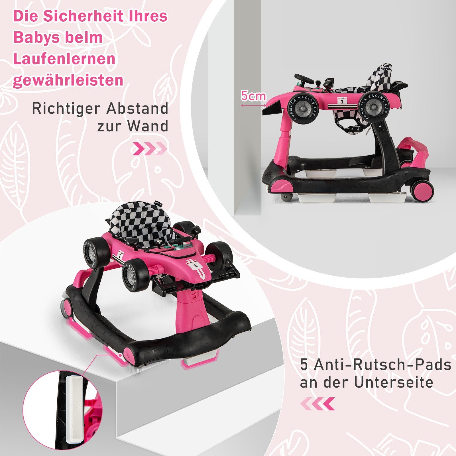 COSTWAY Lauflernhilfe 4 in 1 Lauflernwagen, mit Musik, Licht, ab 6 Monaten – Bild 3 von 5