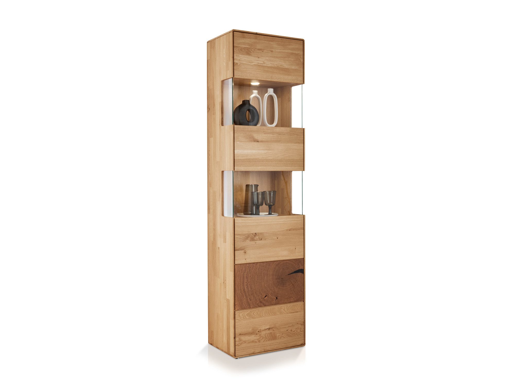Moebel-Eins Vitrine SARRAGOSSA Vitrine I, Material Massivholz, Wildeiche geölt