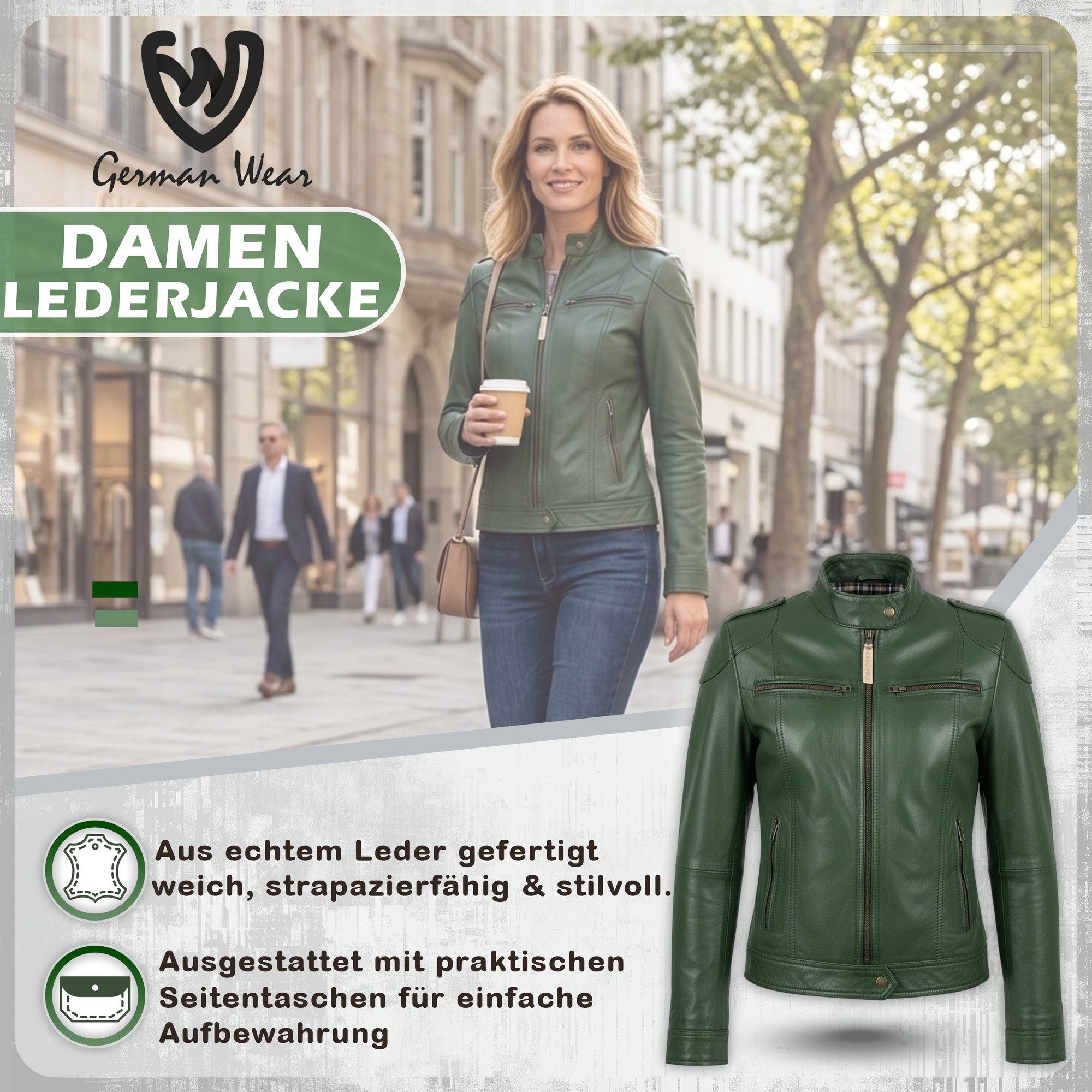 German Wear Lederjacke Trend 412J Grün Damen Lederjacke Jacke aus Lamm Nappa Leder grün