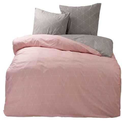 Bettwäsche Raute grau / rosa, One Home, Renforcé, 2 teilig, Geometrisch und modern, Baumwolle Normalgröße