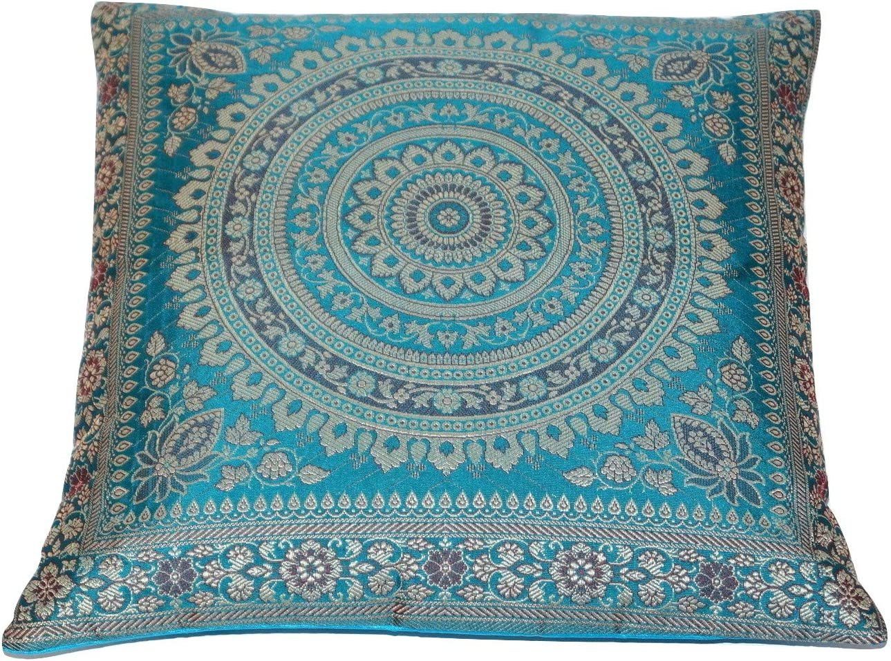 Ruwado Kissenbezug - Handgefertigt Dekokissen aus Indische Banarasi Seide - 40cmx40cm, "Handgewebt und Handgenäht aus Indien"