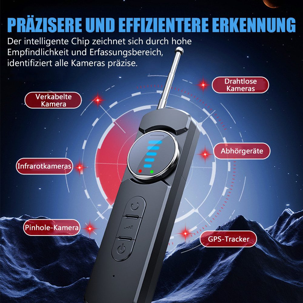 TUWENA Überwachungskamera Wanzen Detector mit LED, Hidden Camera Detector, GPS Tracker Detektor (Anti Aufnahme Detektoren für Hotel Heim Büro, 360°-Infrarot-Erkennung)