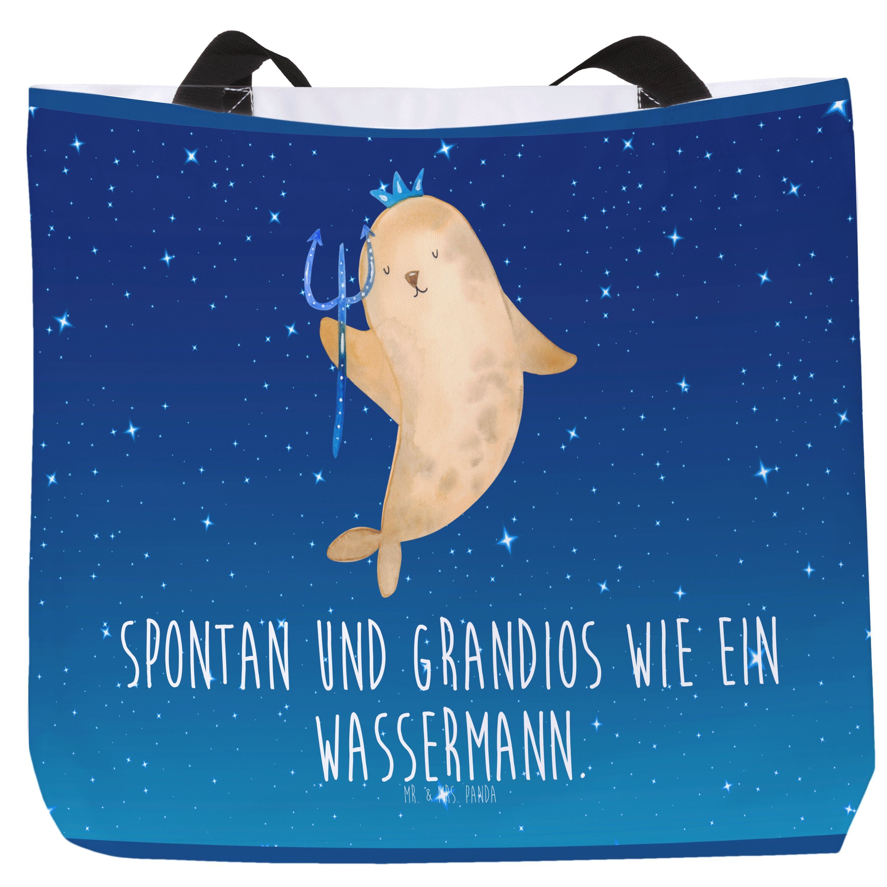 Mr. & Mrs. Panda Shopper Sternzeichen Wassermann - Sternenhimmel Blau - Geschenk, Schulbeutel, (1-tlg)