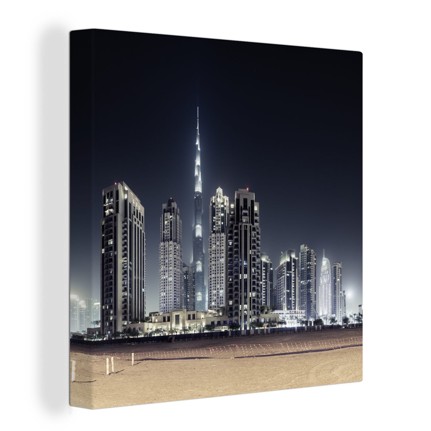 OneMillionCanvasses® Leinwandbild Der Burj Khalifa erhellt den Himmel über Dubai mit anderen, (1 St), Leinwand Bilder für Wohnzimmer Schlafzimmer