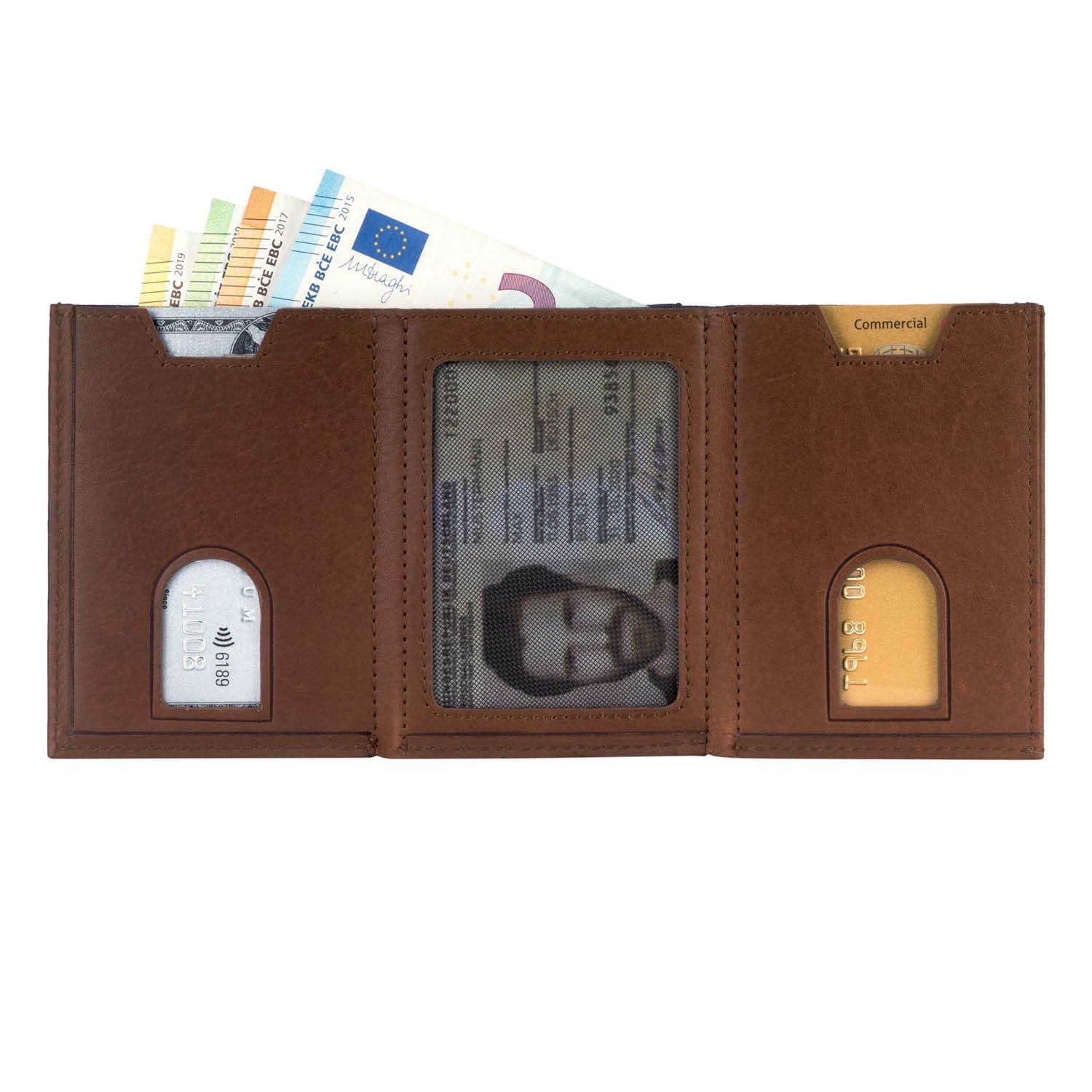 VON HEESEN Geldbörse Whizz Wallet Geldbeutel inkl. Geschenkbox Cognac-Braun Wallet & & RFID-Schutz Mini-Münzfach, Kartenfächer mit Portemonnaie Slim 5