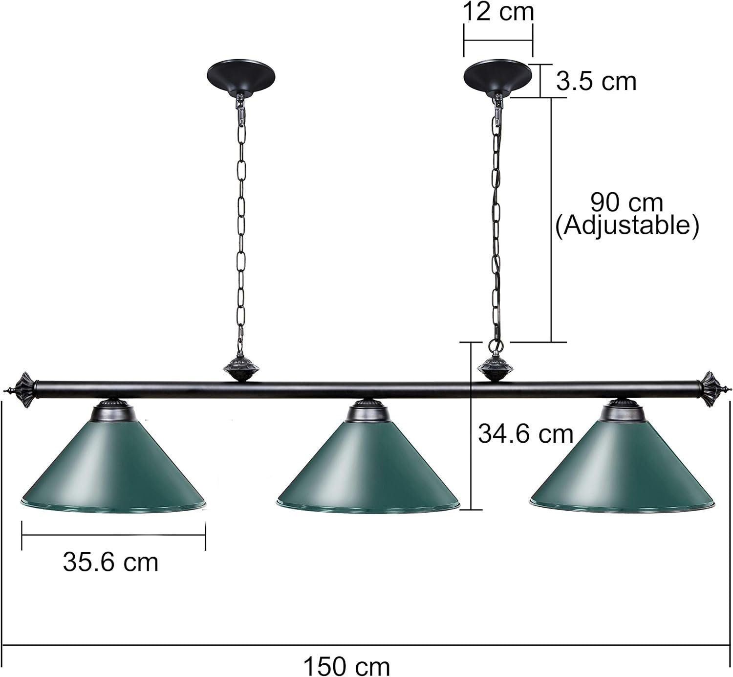 Leuchtmitteln Schirme, Lampe,3 Pendelleuchte zu bis Dunkelgrün CHL-001 Leuchtmittel, ohne Mit LED WELLMET 40 Watt von Billard