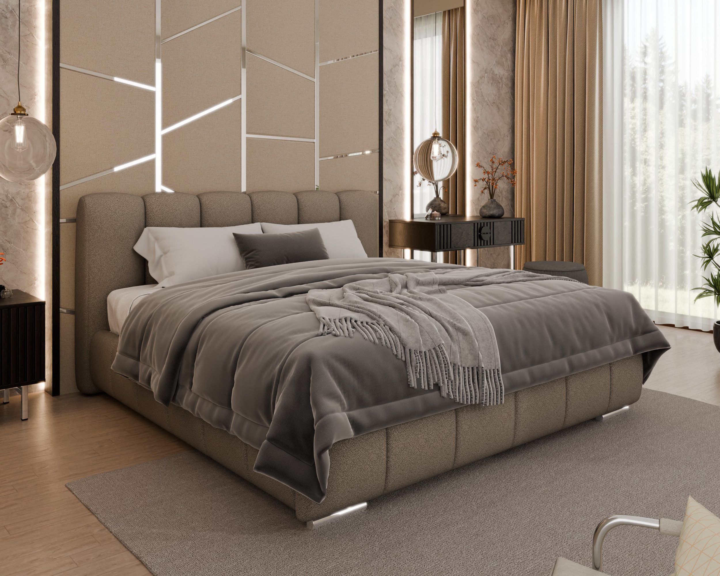 Homesy Polsterbett ZAIRA - Elegantes Bett mit praktischem Bettkasten