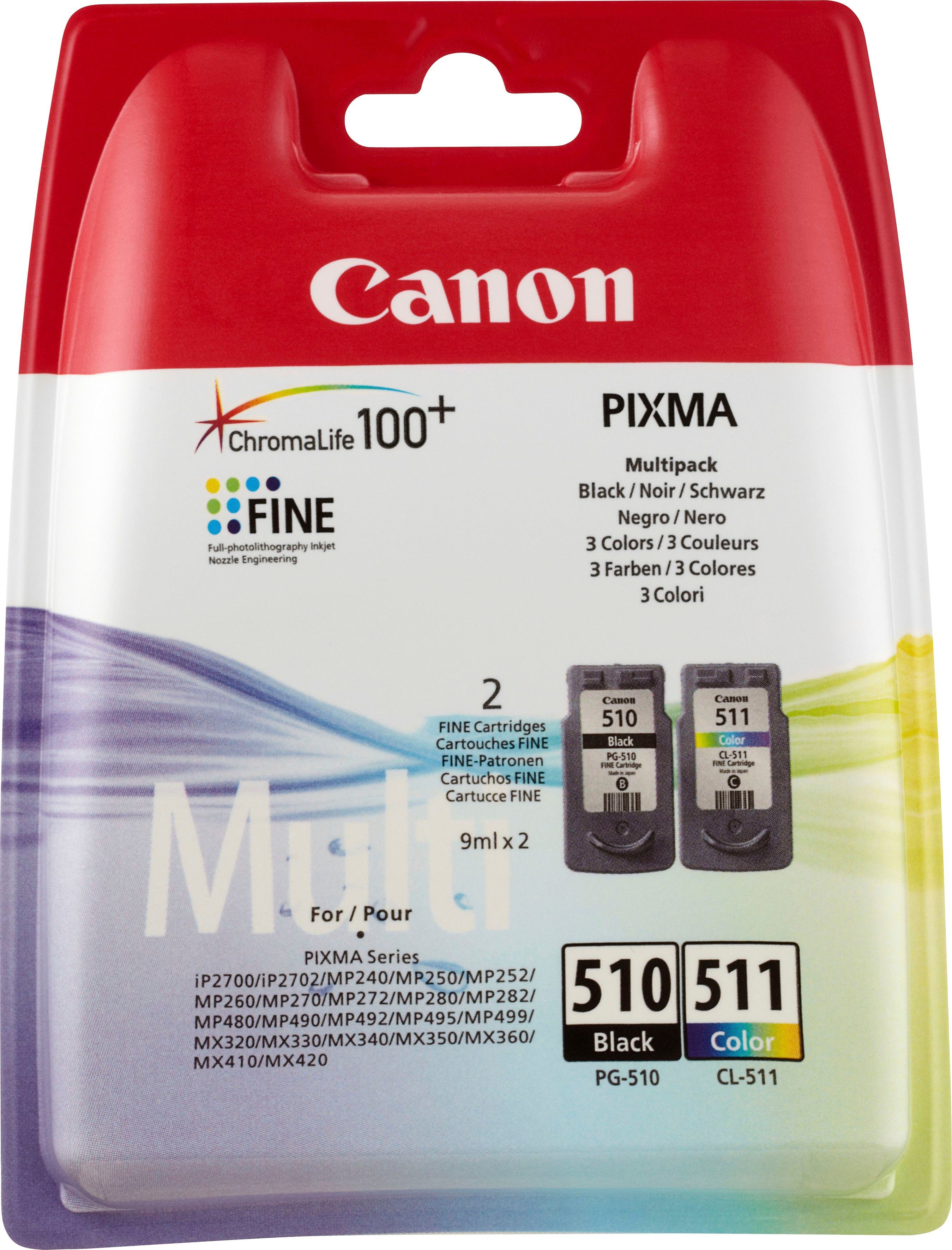 Canon PG-510 Tintenpatrone (Spar-Set, original Druckerpatrone 510 schwarz 511 cyan/magenta/yellow)