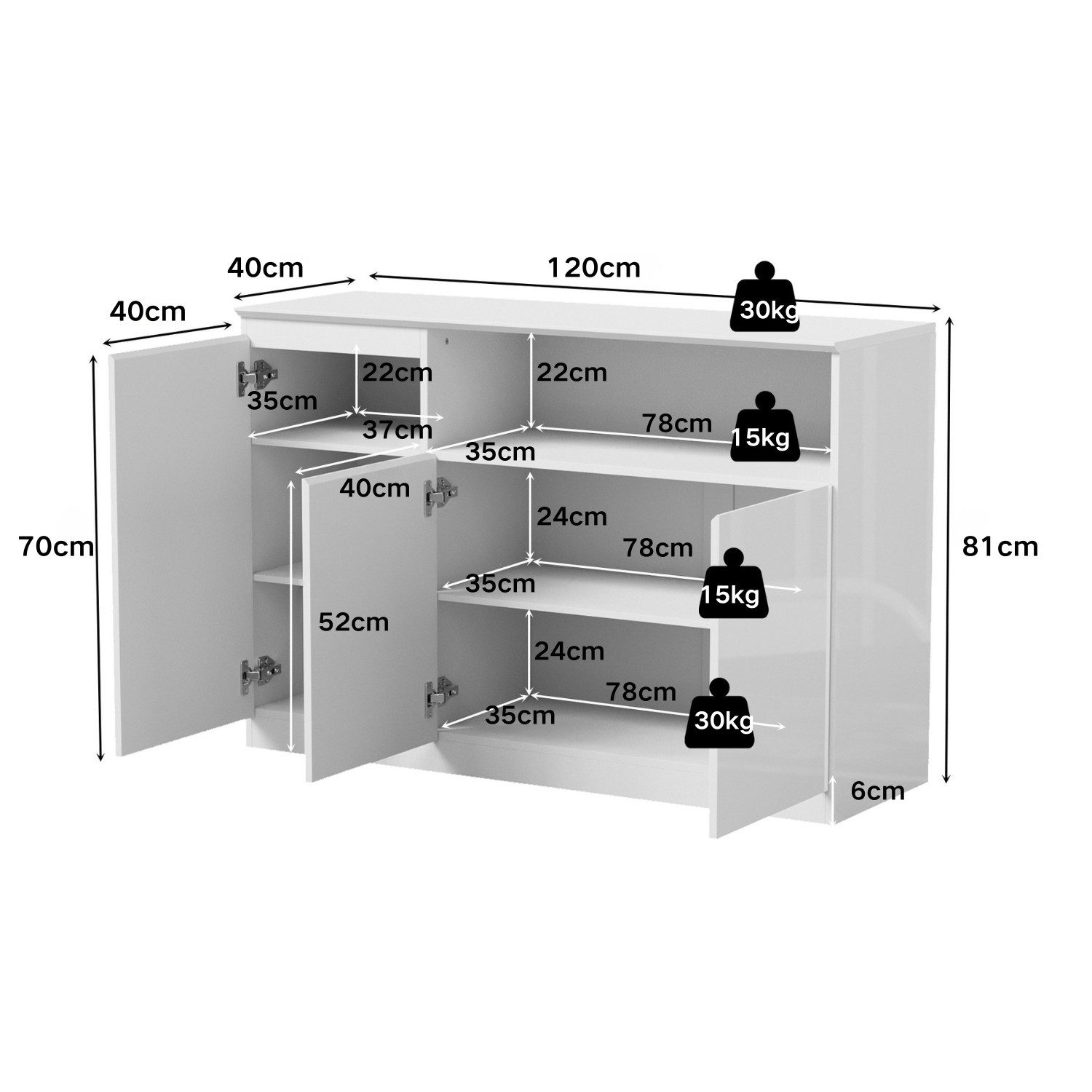 FUFU&GAGA Sideboard Hochglanz Kommode mit LED-Beleuchtung, weiß, 80-200 cm – Bild 4 von 5
