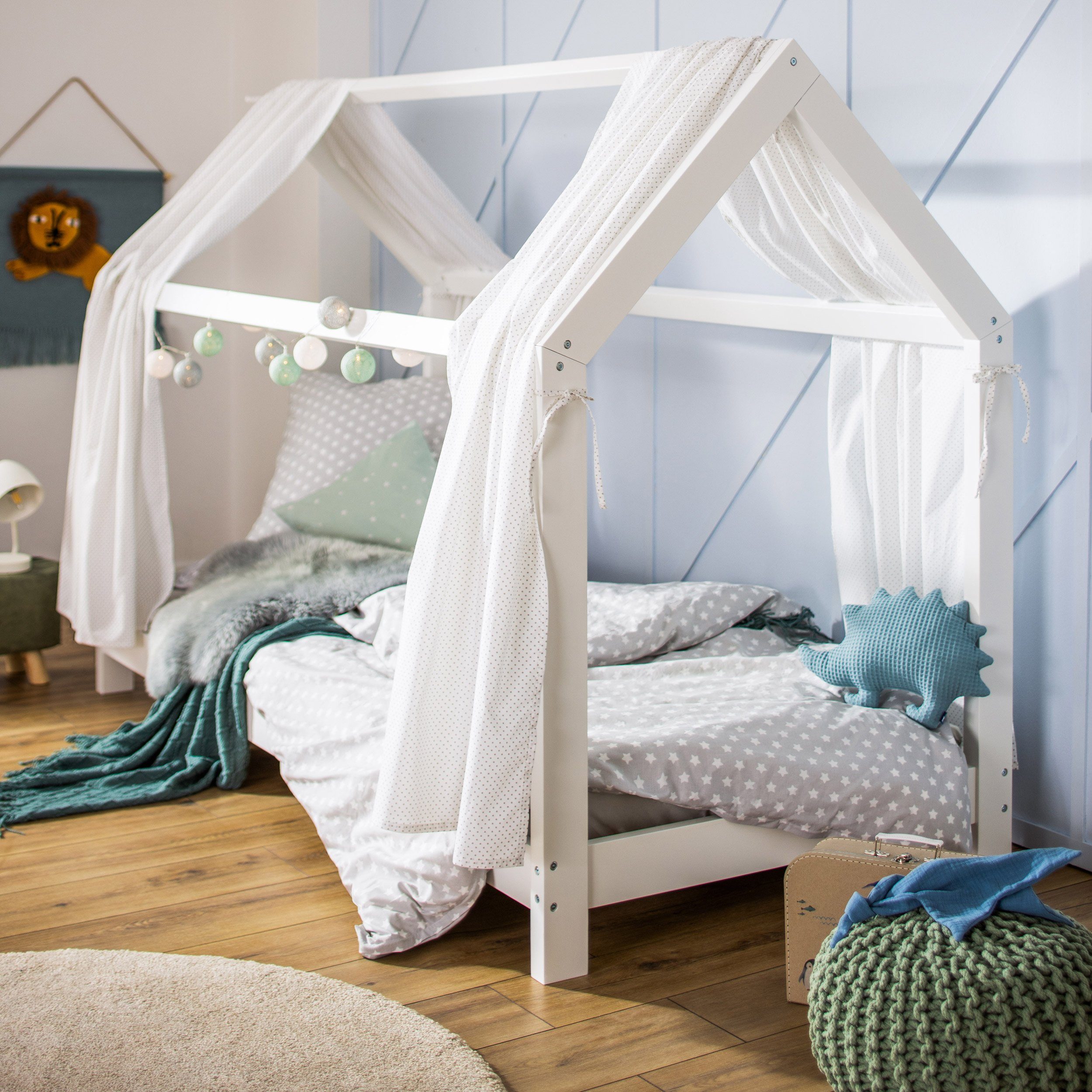 Puckdaddy GmbH Betthimmel Vorhang-Set Linnea (146x298cm) mit Pünktchen-Muster