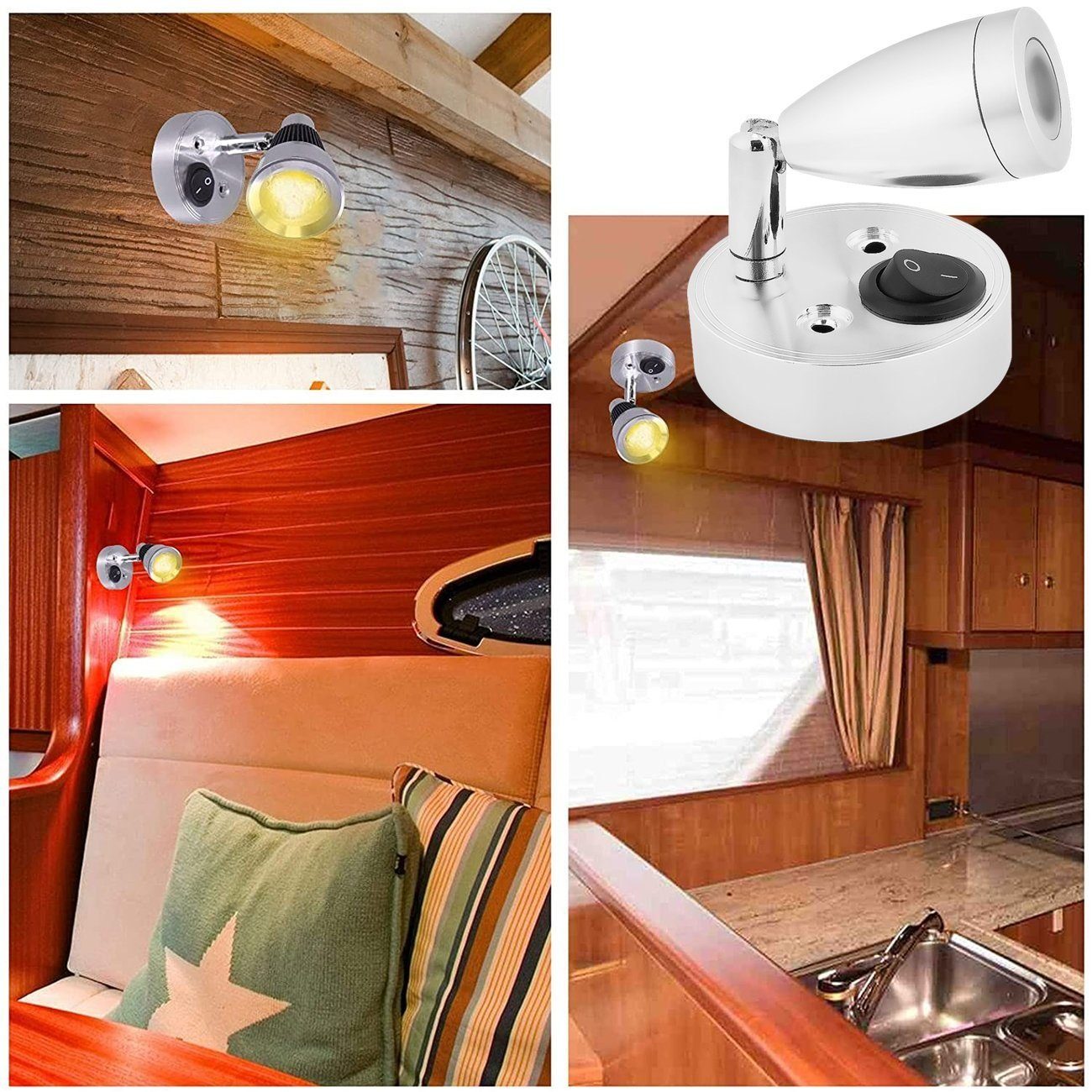 Wohnmobilbeleuchtung ° 2 12V fest Reisemobil LED Warmweiß, für Leselampe Mit 360 Schalter, Licht x LETGOSPT drehbar, Wandleuchte LED Wandleuchte integriert, Camper