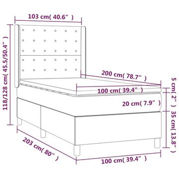 vidaXL Bettgestell Boxspringbett mit Matratze Taupe 100x200 cm Stoff Bett Bettgestell
