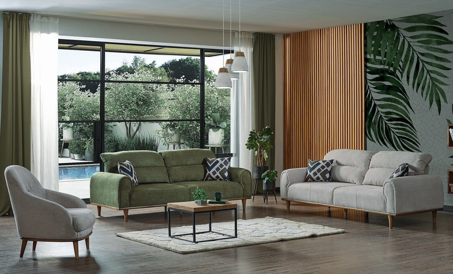 JVmoebel Wohnzimmer-Set Sofagarnitur 3+1+1 Sitzer Wohnzimmer Set Komplett Textil Sofa Sessel, (3-St., 2x Sofa 3 Sitzer + 1x Sessel), Made in Europa