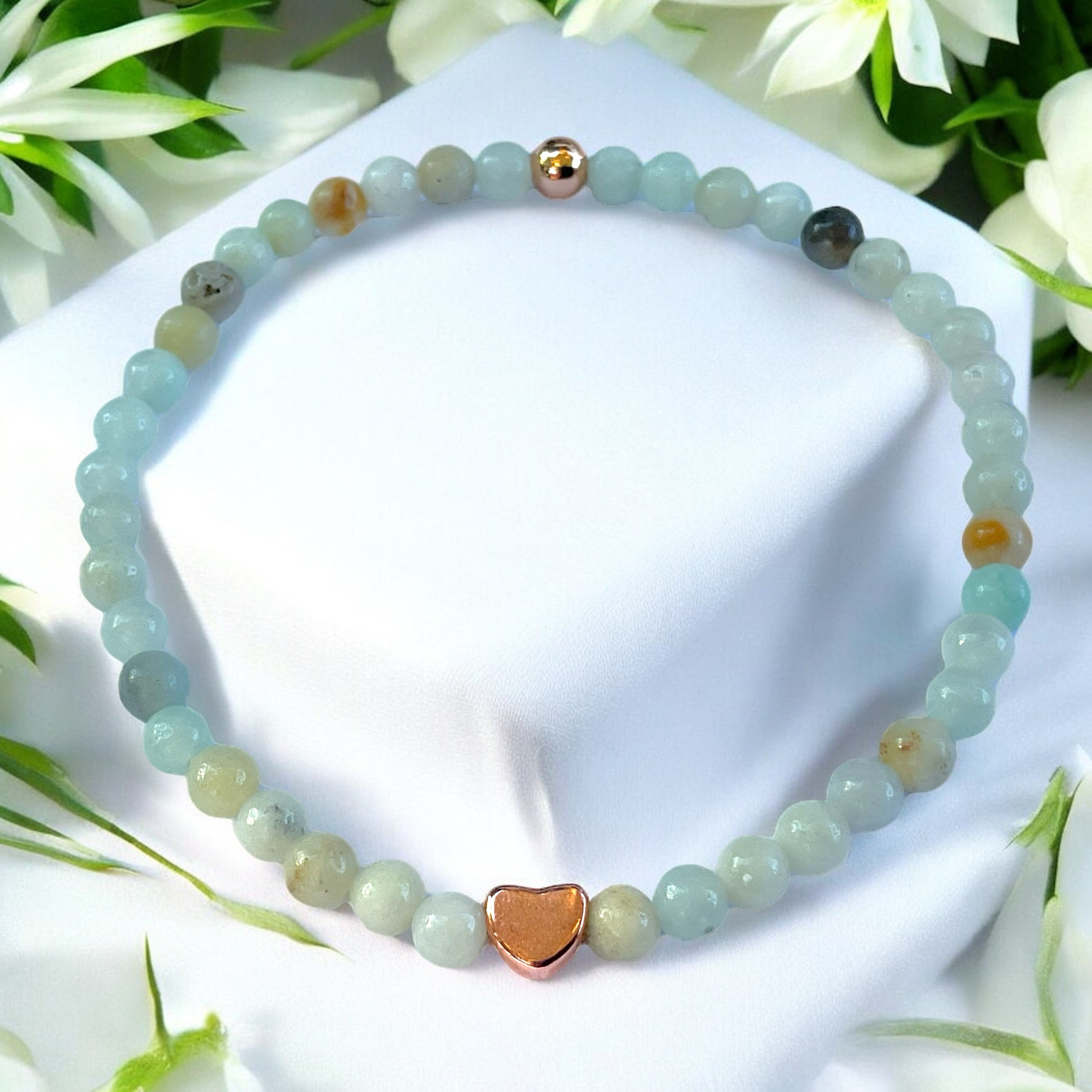 Steinfixx® Perlenarmband Edelstein Perlenarmband aus buntem Amazonit rosèvergoldet (rosègold plattierte Elemente, 1-tlg., AAA-Qualität), incl. Geschenkbox und Edelsteinkarte