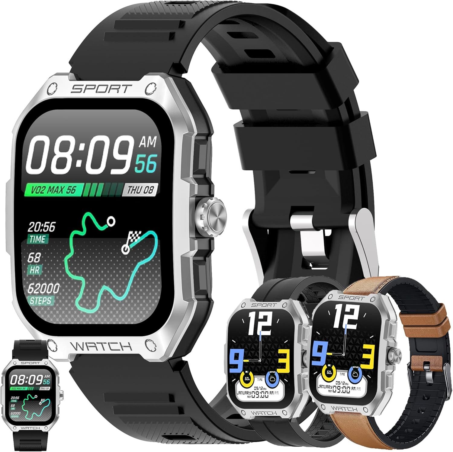 SGDDFIT Smartwatch (4,6 cm, android ios), Smartwatch Herren 1.83 Zoll AMOLED GPS Fitnessuhr 5ATM