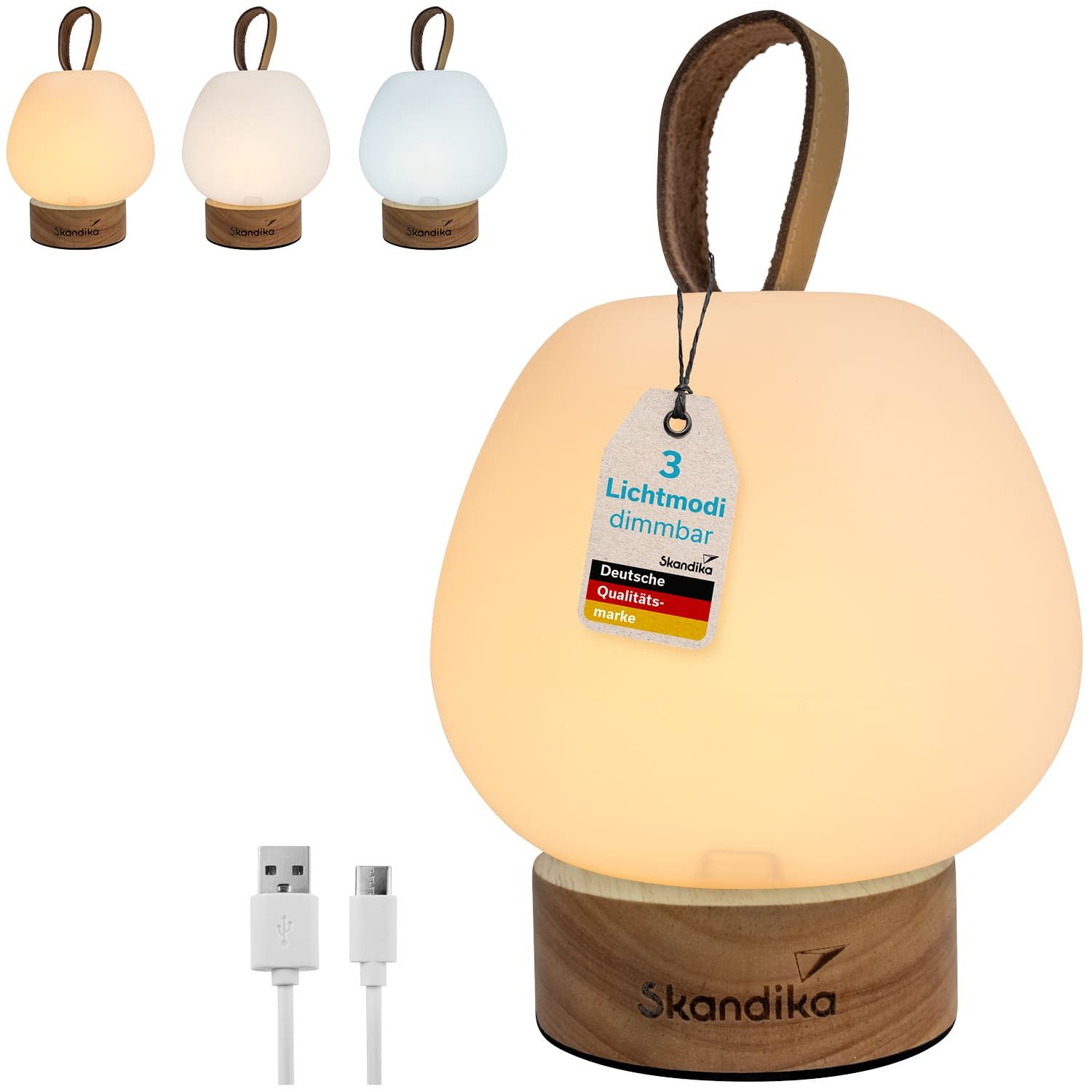 Skandika LED Gartenleuchte Campinglampe Gnista, wiederaufladbar, LED-Anzeige, Gewicht 250 g, mit USB Typ C Ladekabel, 2000 mAh, 3 Lichtfarben, stufenlos dimmbar