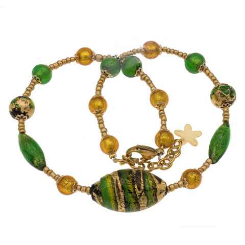 Bella Carina Perlenkette Kett mit echten Murano Glas Perlen mit Goldfolie, grün gold