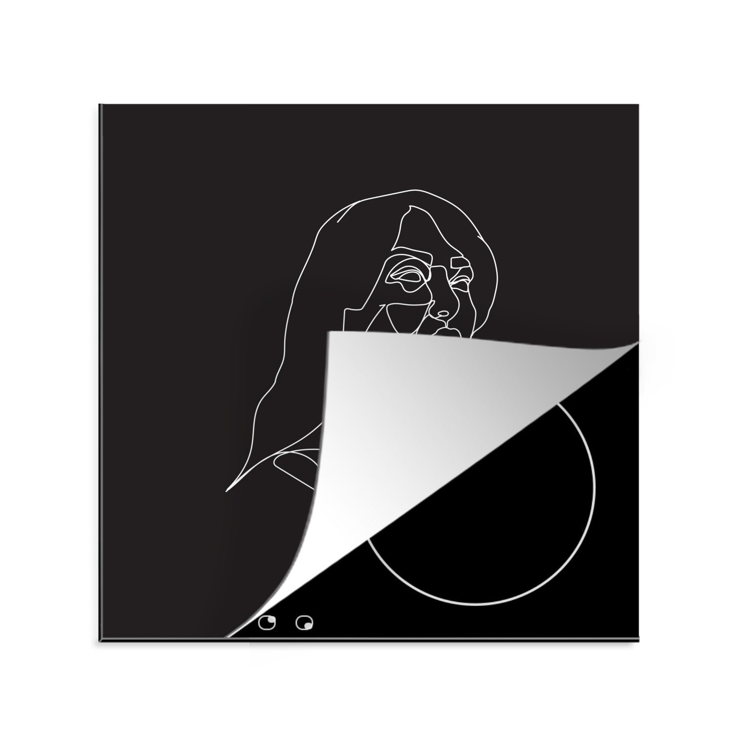 MuchoWow Herdblende-/Abdeckplatte Frau - Strichzeichnung - Kopf, Vinyl, (1 tlg), 78x78 cm, Ceranfeldabdeckung, Arbeitsplatte für küche