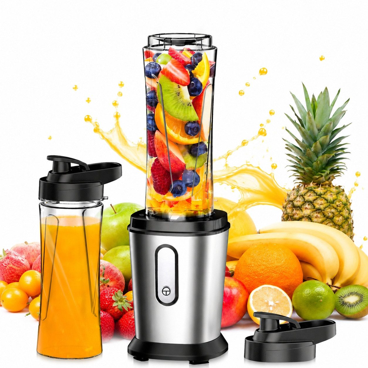 Fofile Standmixer Smoothie Maker Mixer 22.000 U/min mit 2x 600ml Becher, 500 W, BPA-frei, 304 Edelstahl Klingen, Motorbasis mit rutschfesten Pads