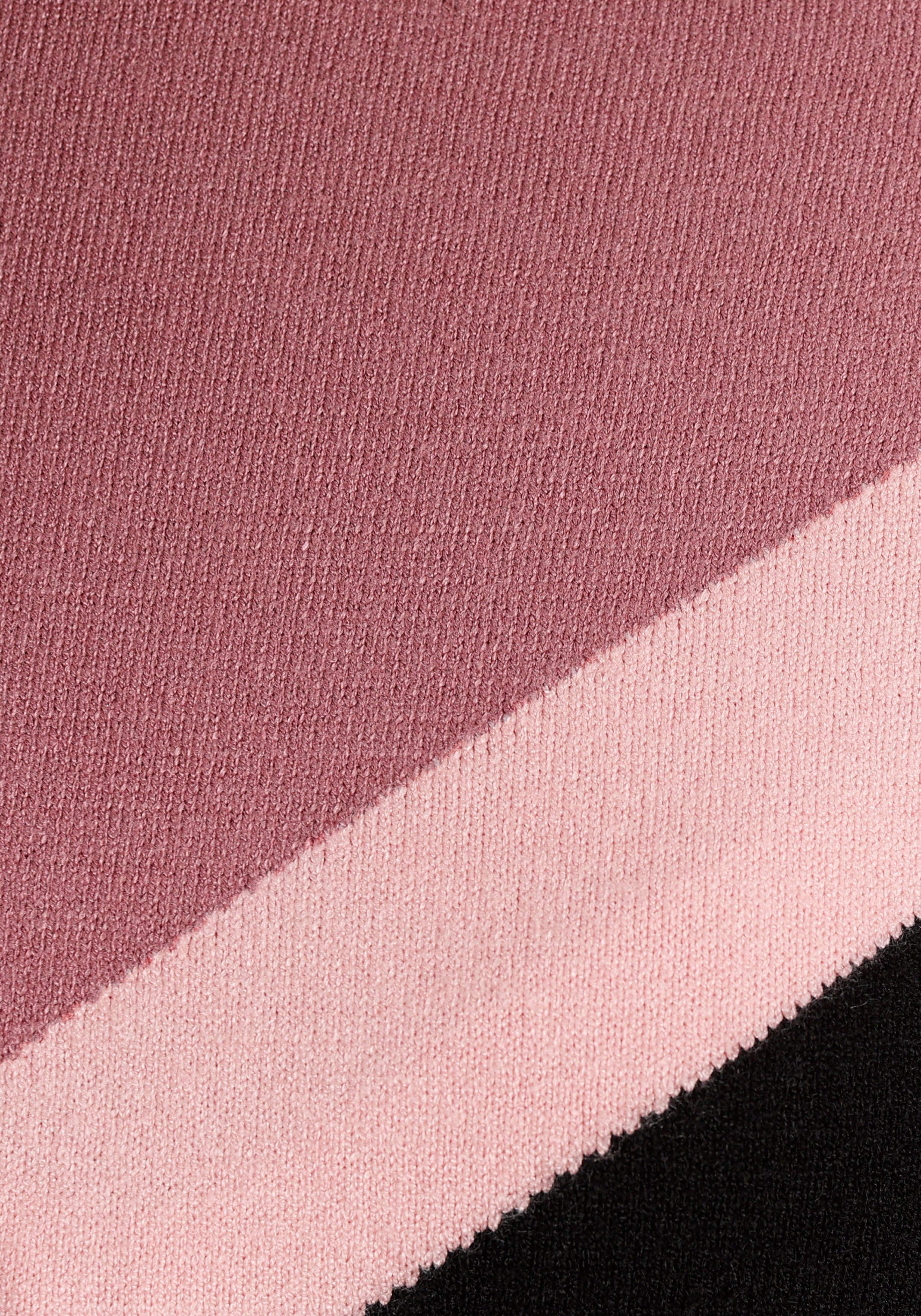 Tamaris Streifen-Muster schwarz Strickkleid bordeaux rosa mit