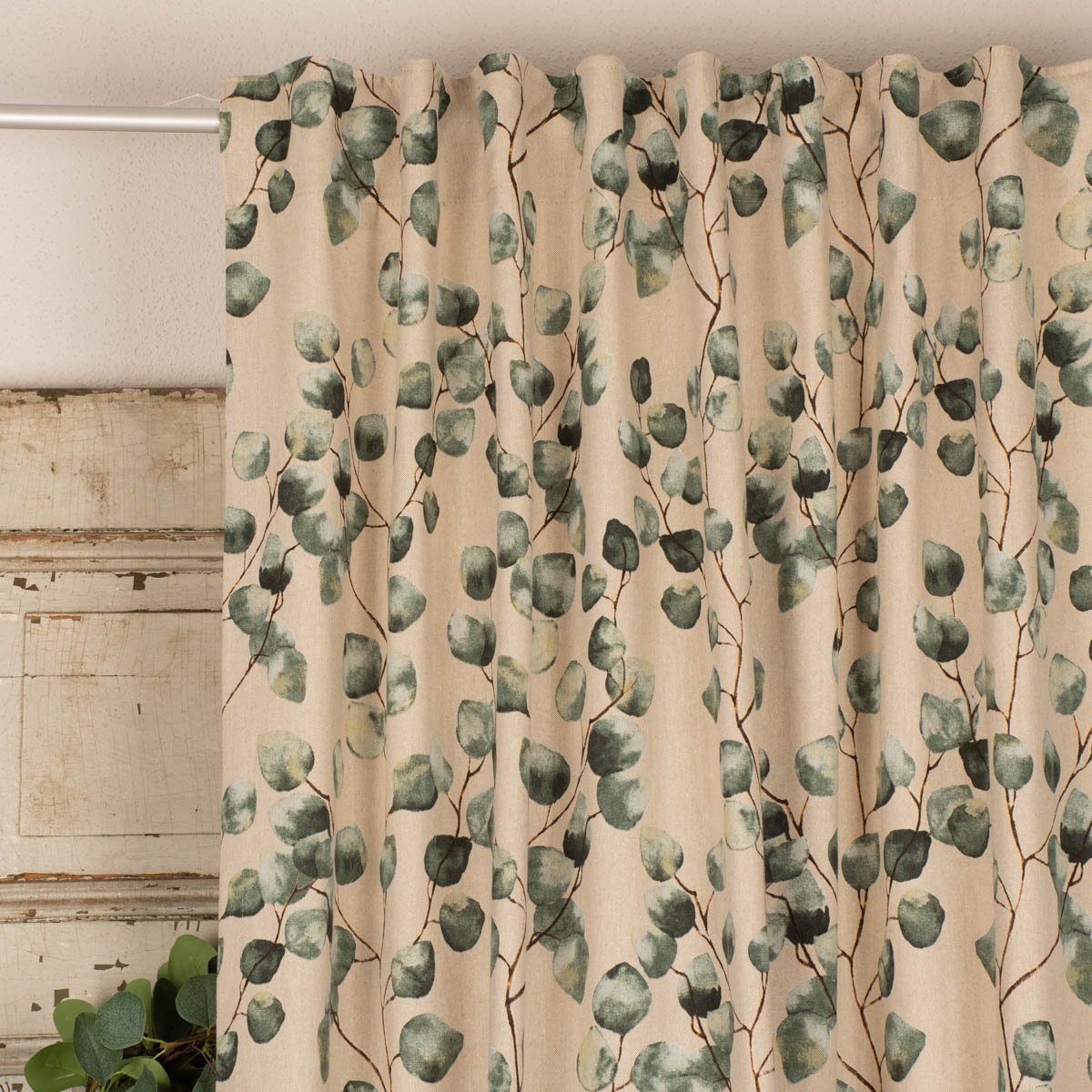 SCHÖNER LEBEN. Vorhang SCHÖNER LEBEN. Vorhang Eukalyptus Leaves Eukalyptusblätter natur grü, Smokband, blickdicht, Kunstfaser, handmade