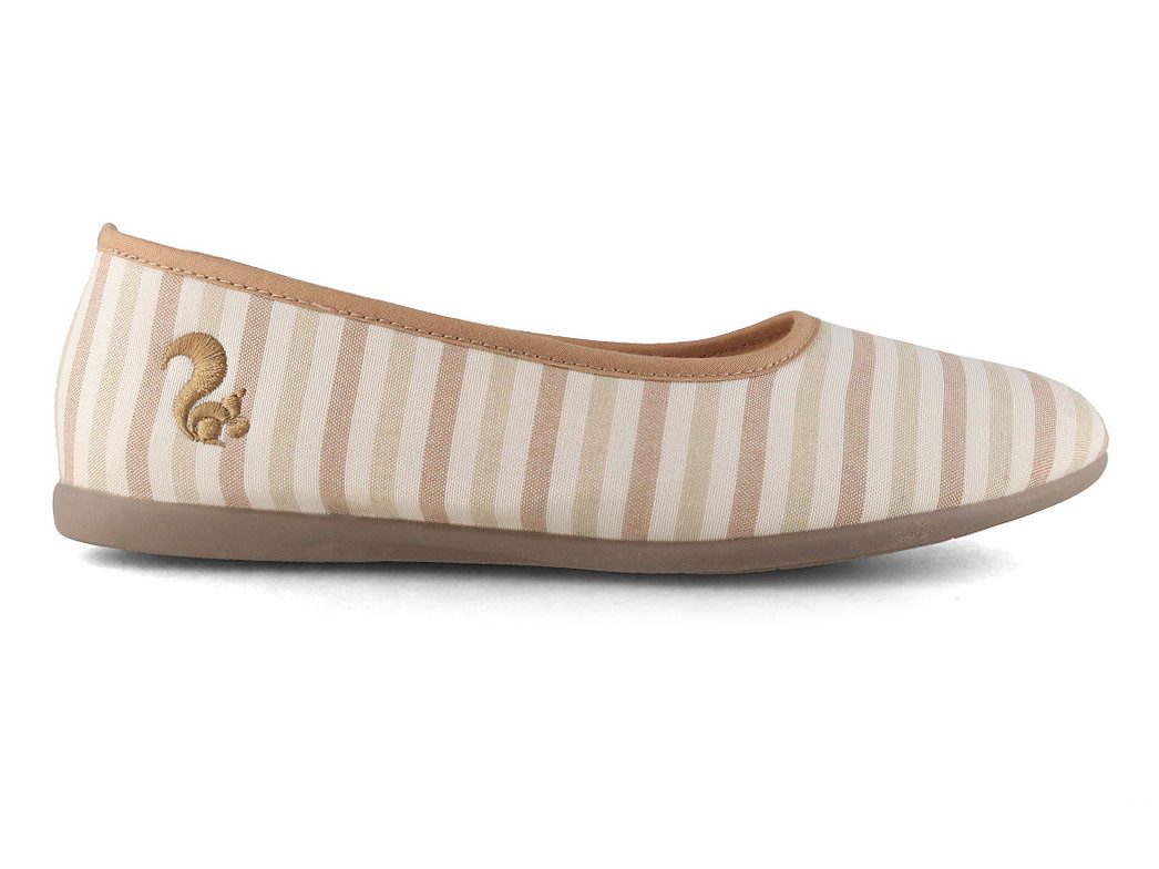 thies Pyjama Baumwoll Ballerina, beige stripe Hausschuh