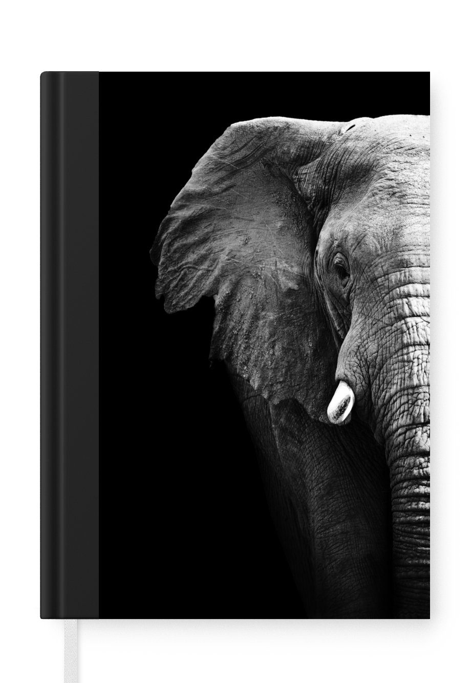 MuchoWow Notizbuch Elefant - Schwarz - Weiß - Porträt, Journal, Merkzettel, Tagebuch, Notizheft, A5, 98 Seiten, Haushaltsbuch
