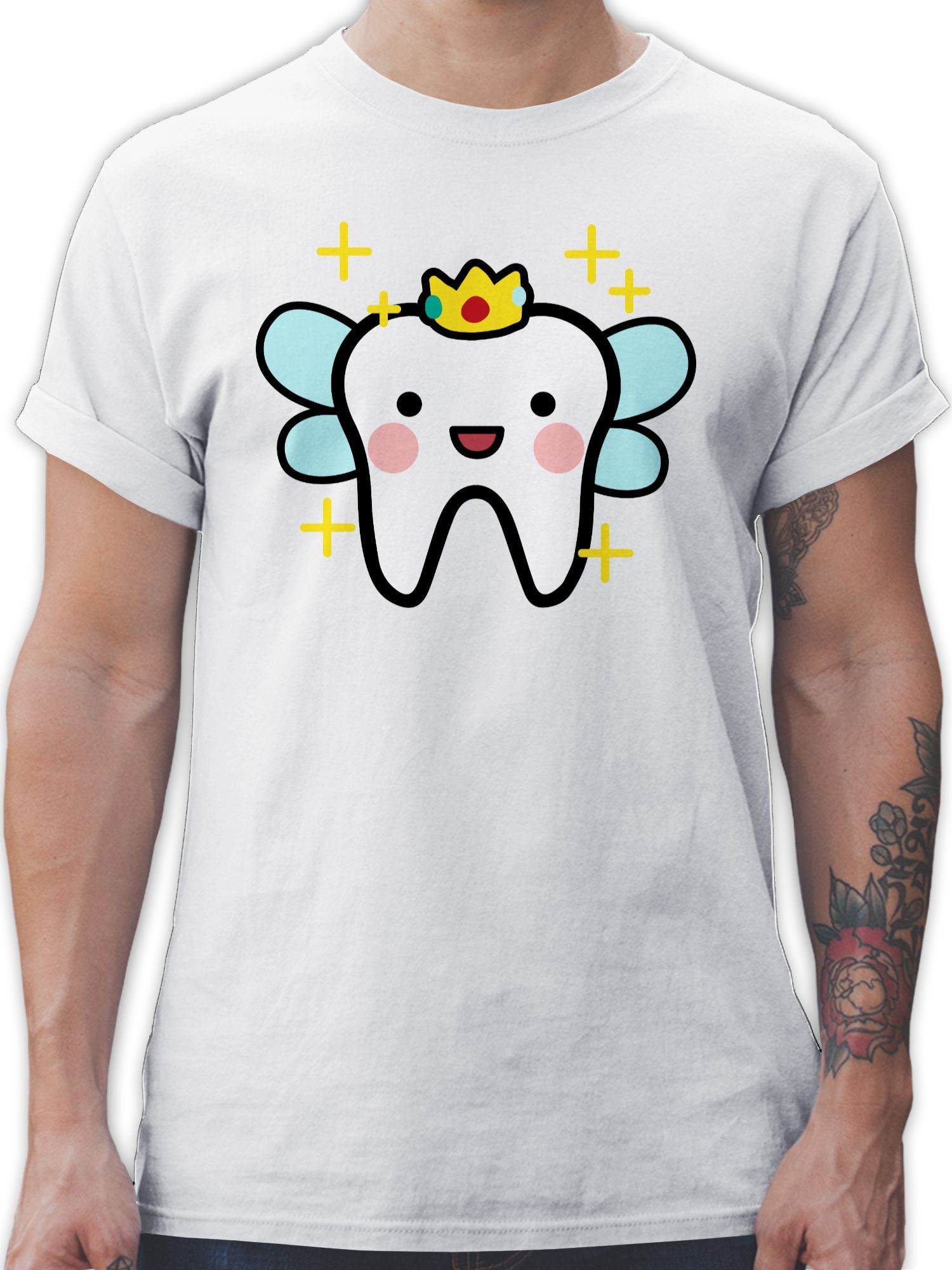 Zahnfee Geschenk - Zahnarzt Karneval Zahn-Fee Zahnme Krone 1 mit Outfit T-Shirt Shirtracer Weiß Zahnarzthelferin