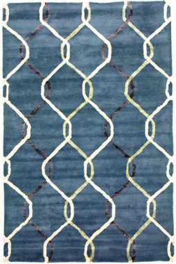 Wollteppich Designer Teppich handgetuftet blau, morgenland, rechteckig, Höhe: 18 mm