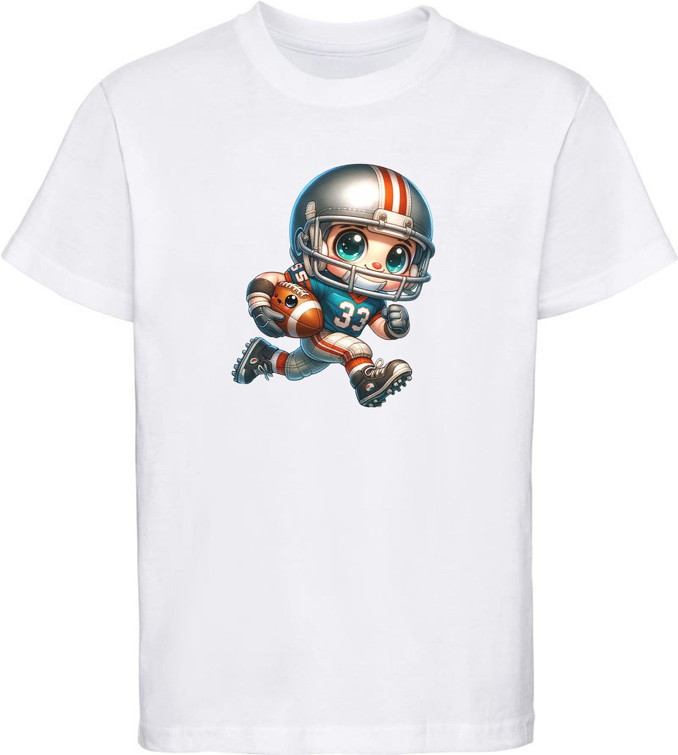 MyDesign24 T-Shirt Kinder Football Print Shirt laufender Cartoon Football Spieler Bedrucktes Jungen und Mädchen American Football T-Shirt i495