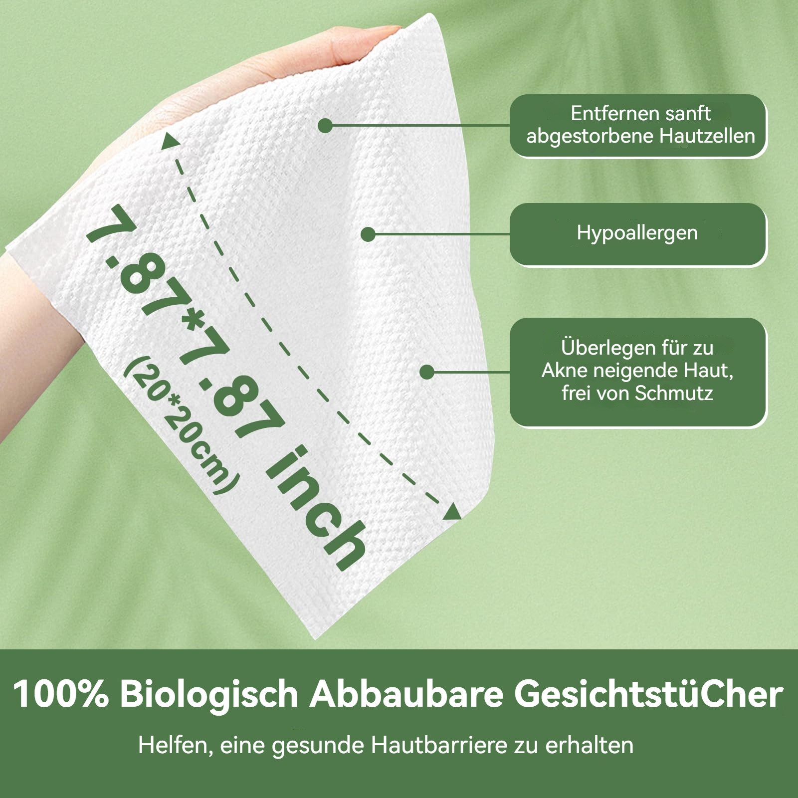 Tekoo Waschlappen Einmal-Gesichtstücher 80g/m², extra dick & reißfest, 60 Stück, Vlies (Set, 1-St), 80 g/m² extra dick, Reißfest, 100% Pflanzenfaser
