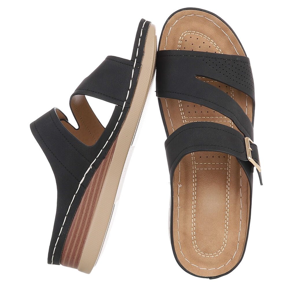 Ital-Design Damen Keilsandale mit Schnalle und Komfortfußbett Pantolette (91849270) Keilabsatz/Wedge Keilsandaletten in Schwarz – Bild 2 von 5