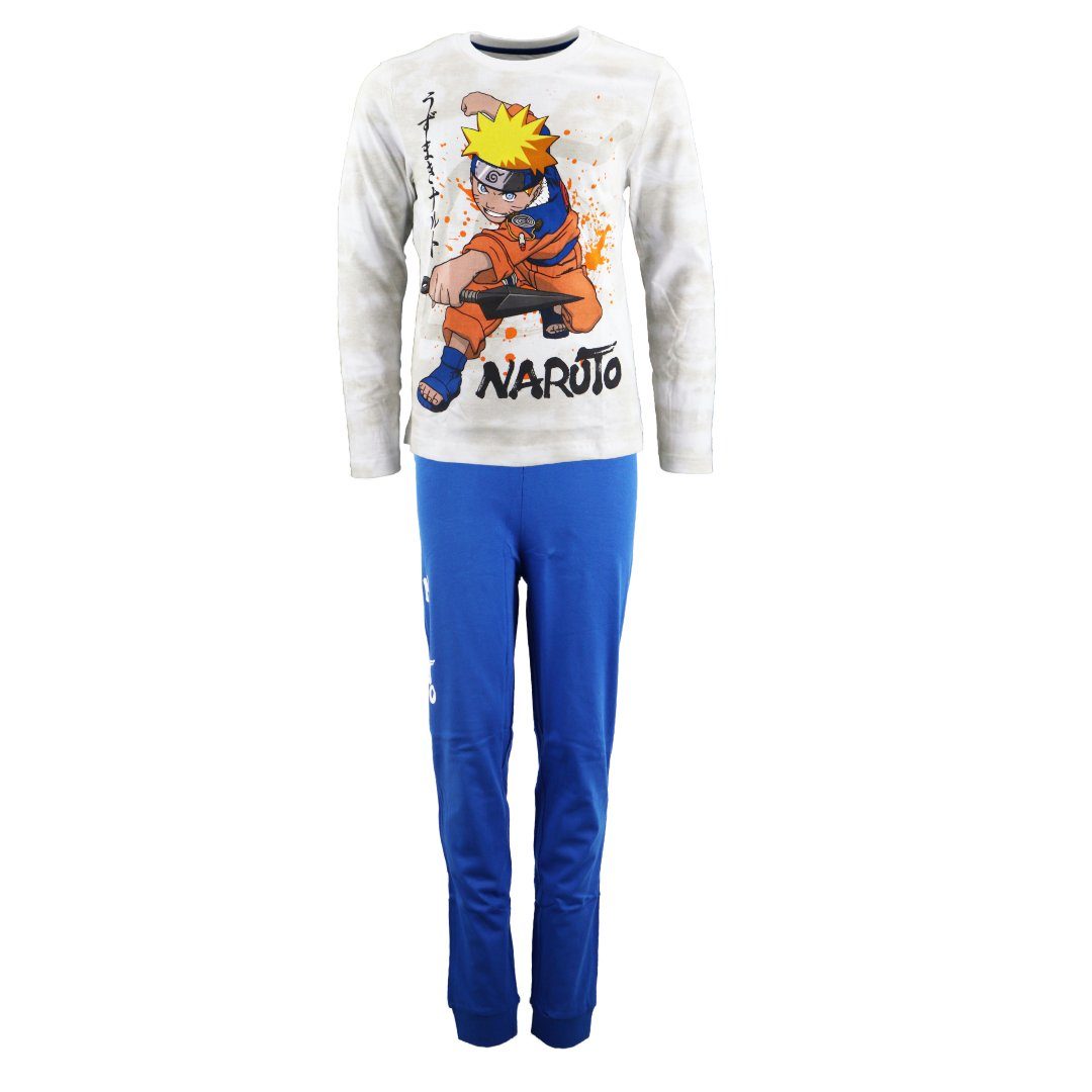 Naruto Schlafanzug Anime Naruto Shippuden Jungen Langarm Pyjama Gr. 134 bis 164, 100% Baumwolle Blau