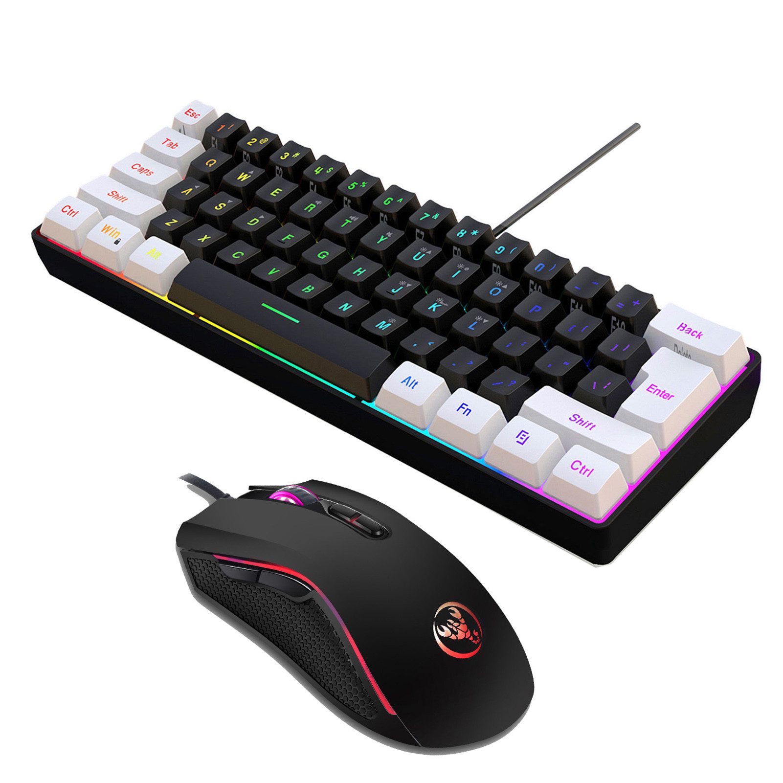 GARRYFIZH Tastatur und Maus Set Keyboard Tastaturen Tastatur- und Maus-Set, (V700BW+A869), RGB-Hintergrundbeleuchtung Farbig beleuchtete Kabelmaus