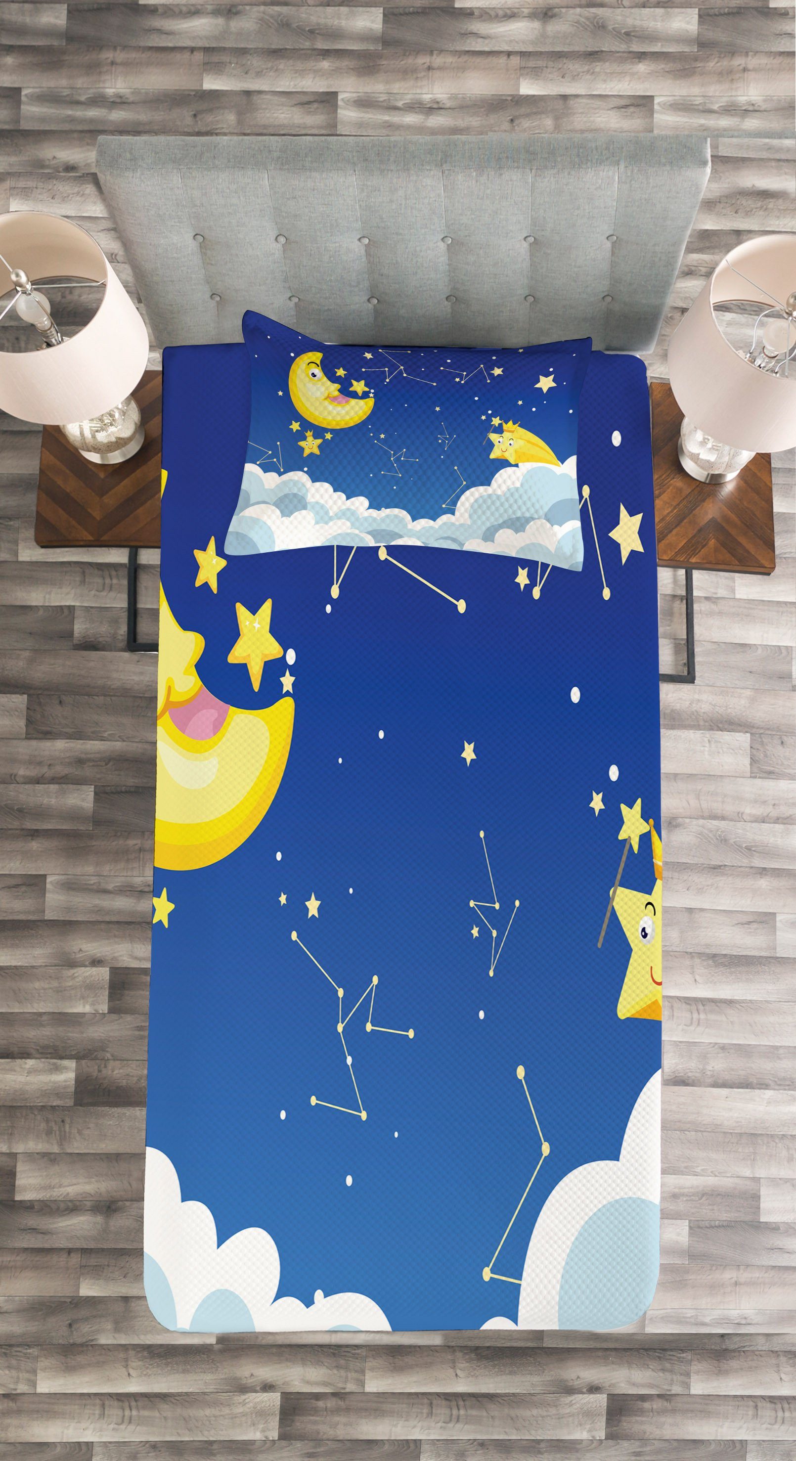 Mond Waschbar, Set Cartoon Zodiac Kissenbezügen Tagesdecke mit Abakuhaus, Constellations