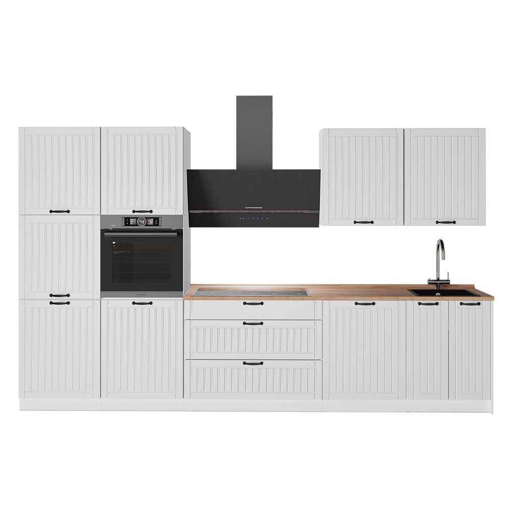 Vicco Küchenzeile Fame-Line, Weiß Landhaus/Weiß, 340 cm, AP Eiche