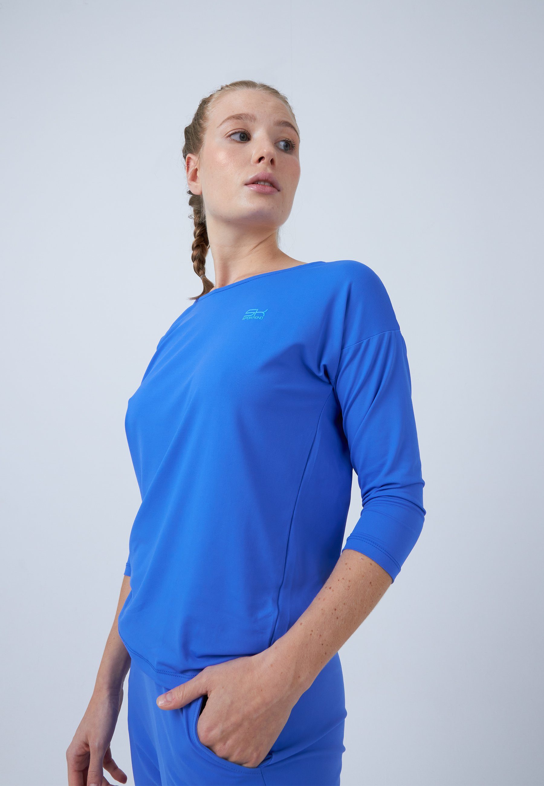 Fit kornblumen Shirt blau Loose SPORTKIND Damen Tennis Funktionsshirt 3/4 & Mädchen