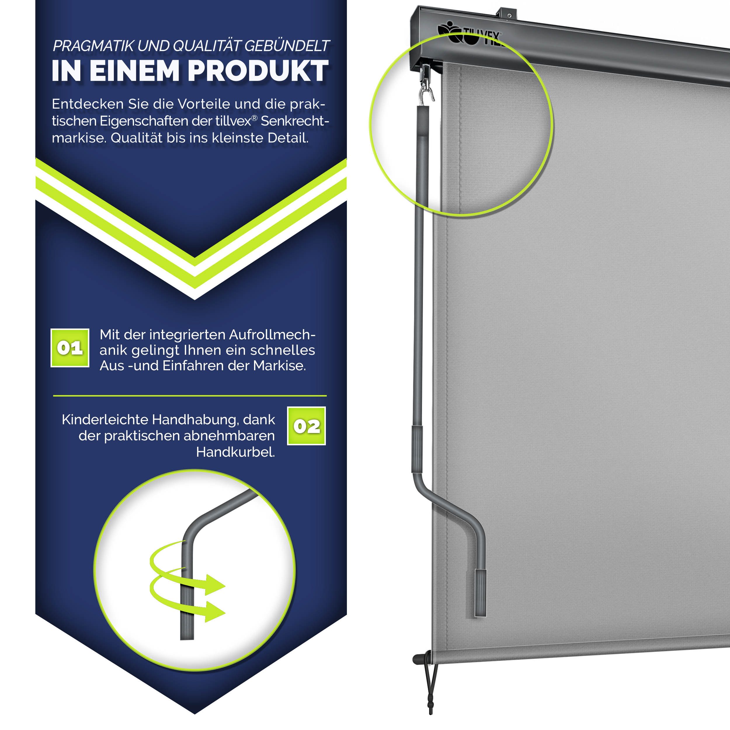 tillvex Senkrechtmarkise tillvex® Senkrechtmarkise Außenrollo Sichschutz Balkon Markise für