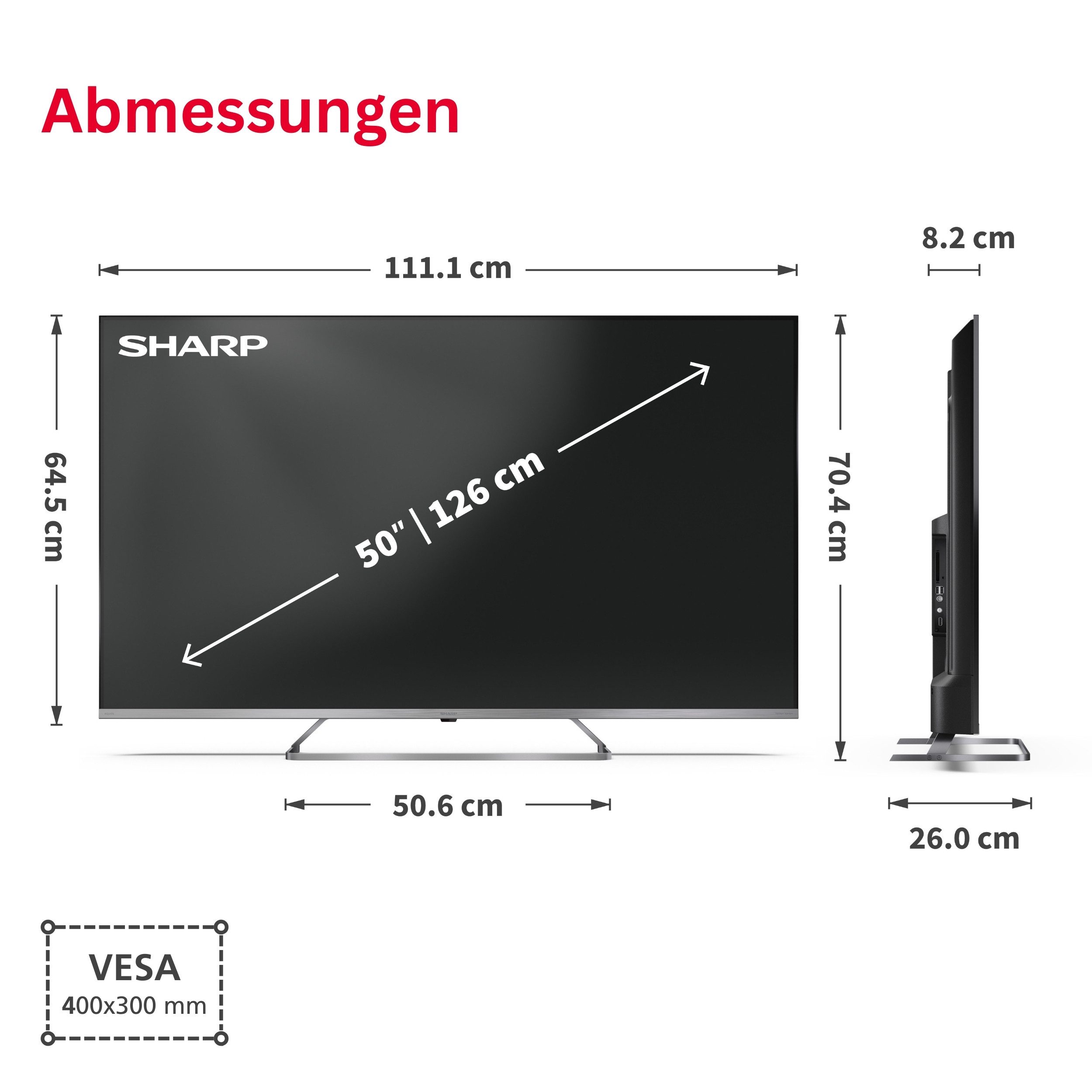 Sharp 50JP7765E QLED-Fernseher (126 cm/50 Zoll, 4K Ultra HD, Google TV, Google TV, Mini-LED, HDR Dolby Vision, Harman Kardon Sound)
