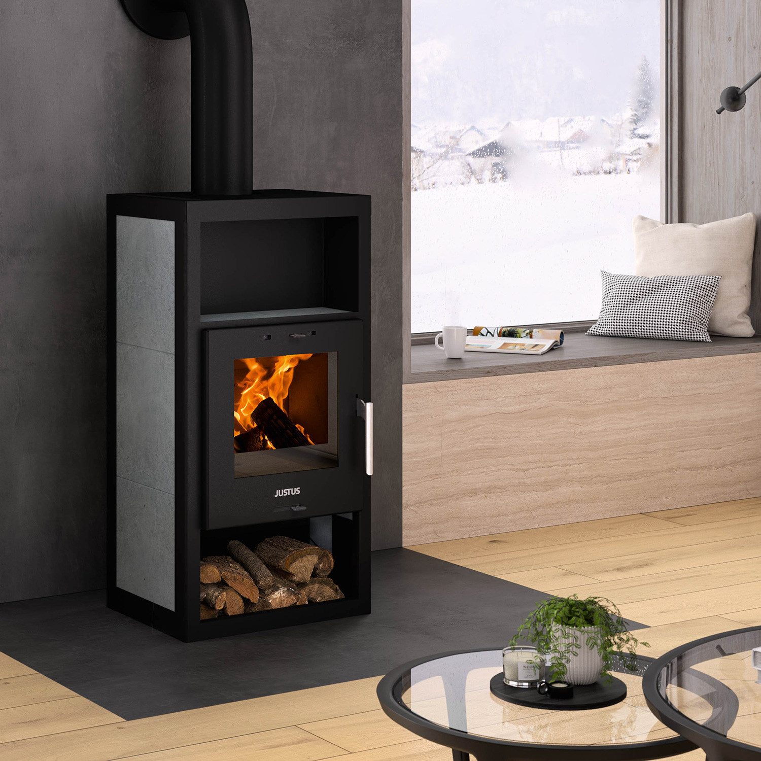 JUSTUS Kaminofen Justus Texas V Kaminofen Stahl Schwarz / Specksteinkeramik günstig online kaufen