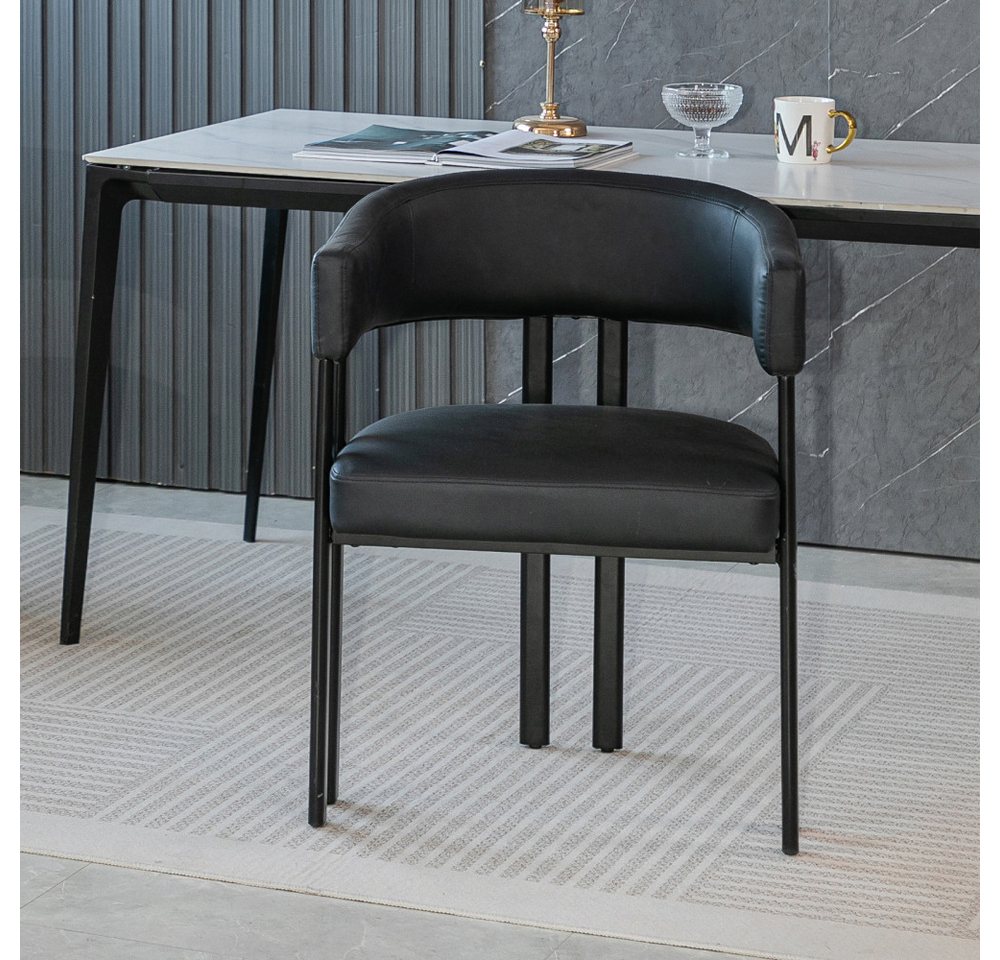 BBWL Esszimmerstuhl mit Armlehne und gebogenem Rücken, Metallrahmen, Memory Foam, Moderner Essstuhl Imitatleder, für Küche, Wohnzimmer & Restaurant