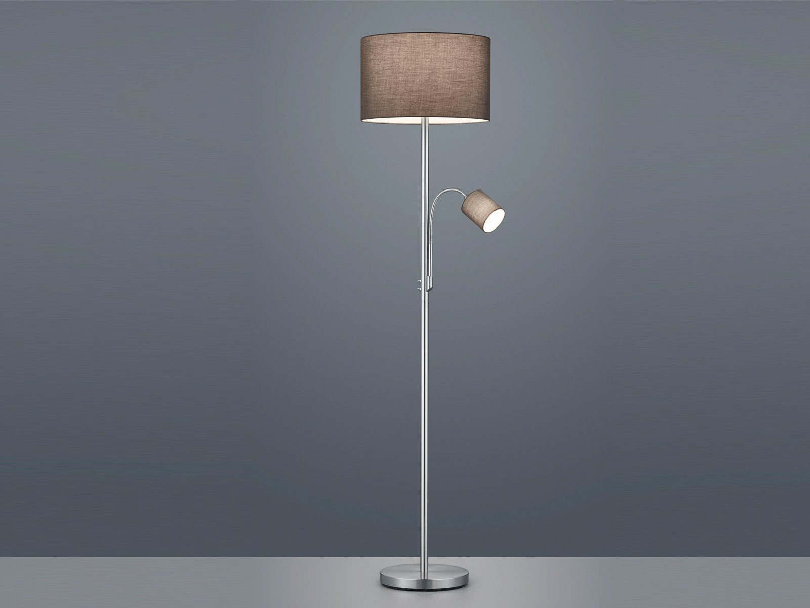 TRIO Leuchten LED Stehlampe mit Leselampe & Stoffschirm Höhe 170cm, Dimmfunktion, LED wechselbar, Warmweiß, Designklassiker Steh-Leuchte groß für Lese-Ecke stehend