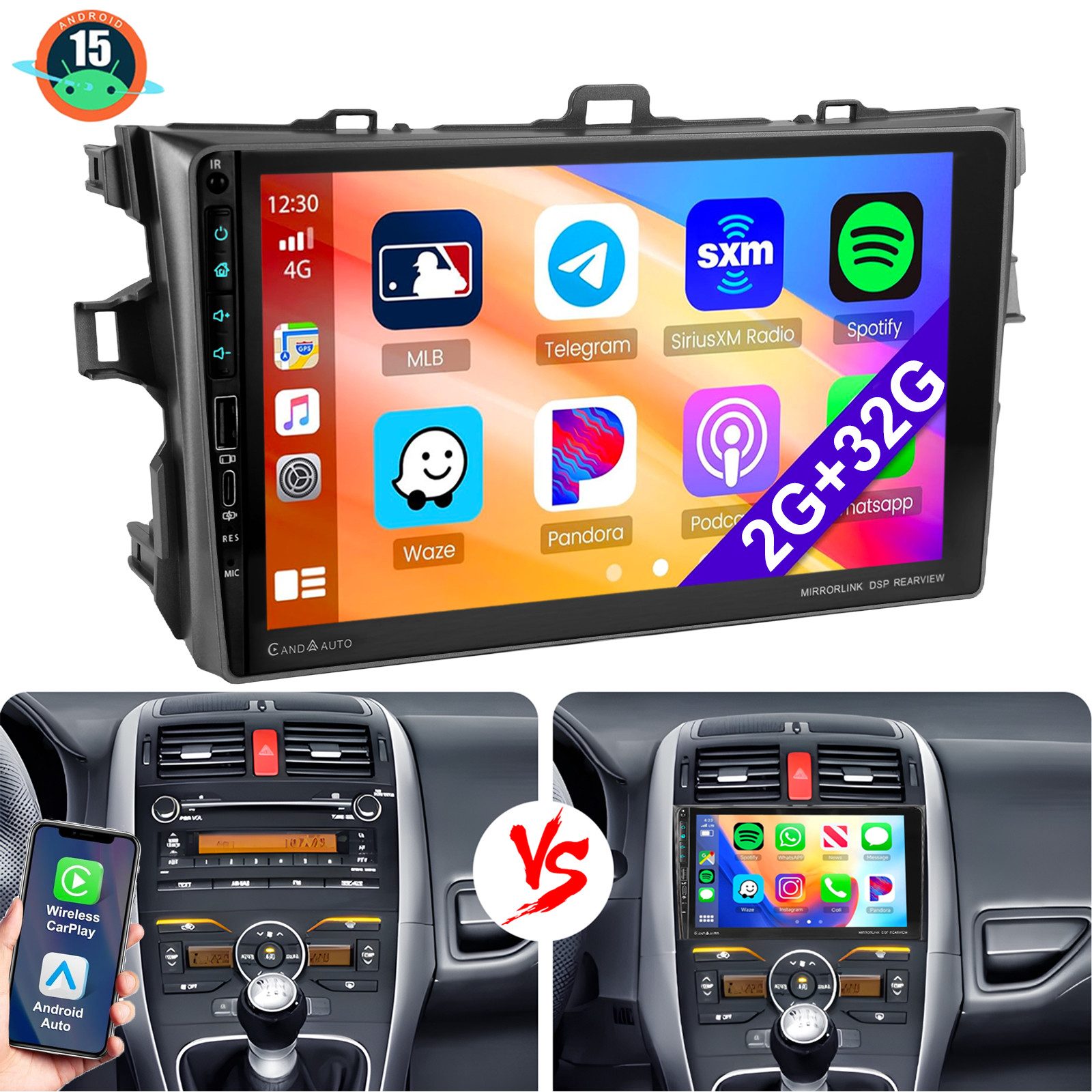 ESSGOO Carplay Autoradio Für Toyota AURIS 06-12 Android15 GPS WIFI USB Type-C Autoradio (RDS, 4+64GB(optional), DAB (optional), FM, AM, DAB+ (optional), Carplay Android Auto Bluetooth EQ USB GPS Navi WIFI Touchscreen)