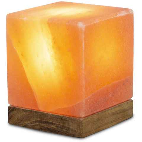 HIMALAYA SALT DREAMS Salzkristall-Tischlampe Kubus, Leuchtmittel wechselbar, Warmweiß, Handgefertigt aus Salzkristall - jeder Stein ein Unikat, H: ca.12 cm