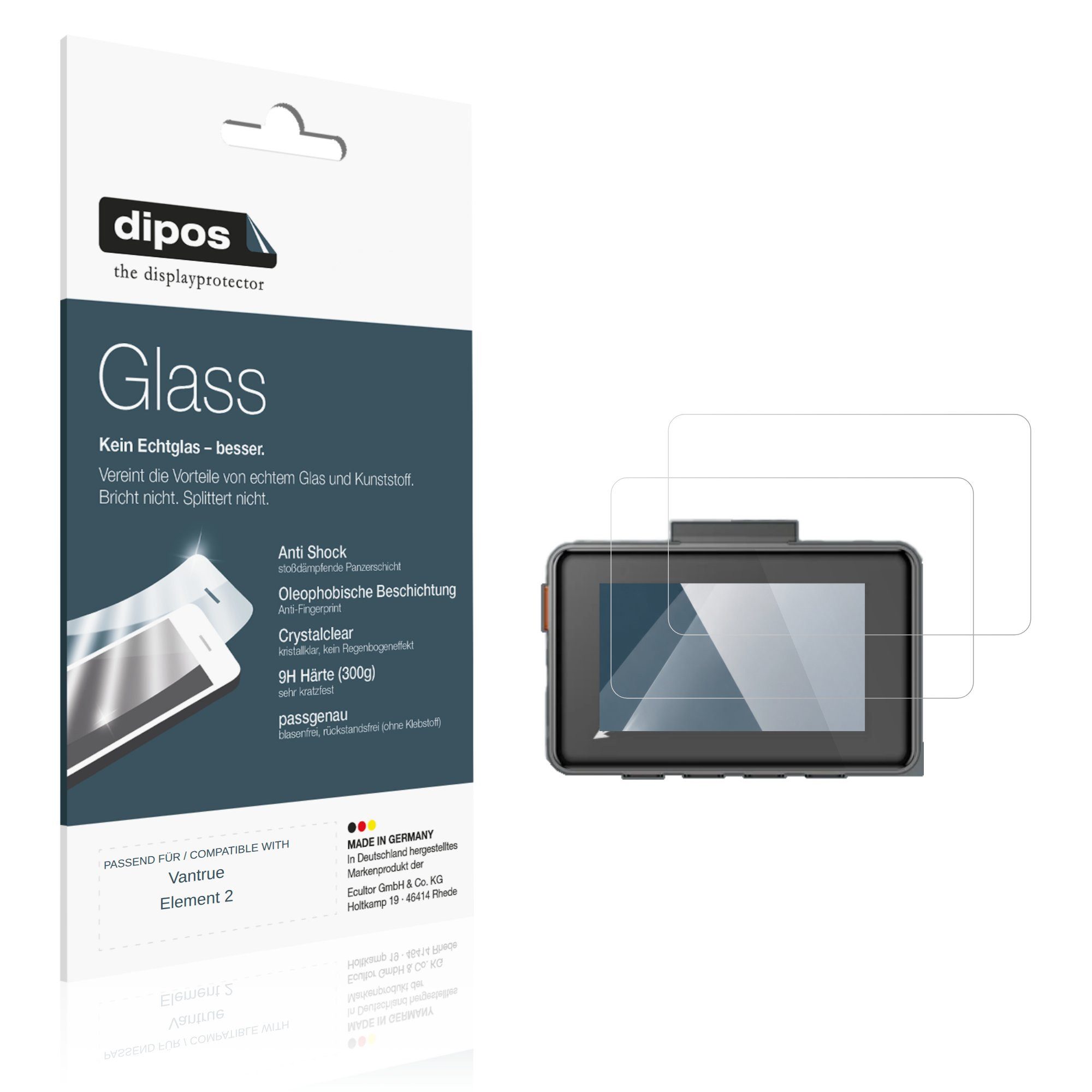 dipos Displayschutzfolie Schutzfolie für Vantrue Element 2, 2 Stück, Displayschutz Schutz Folie Made in Germany