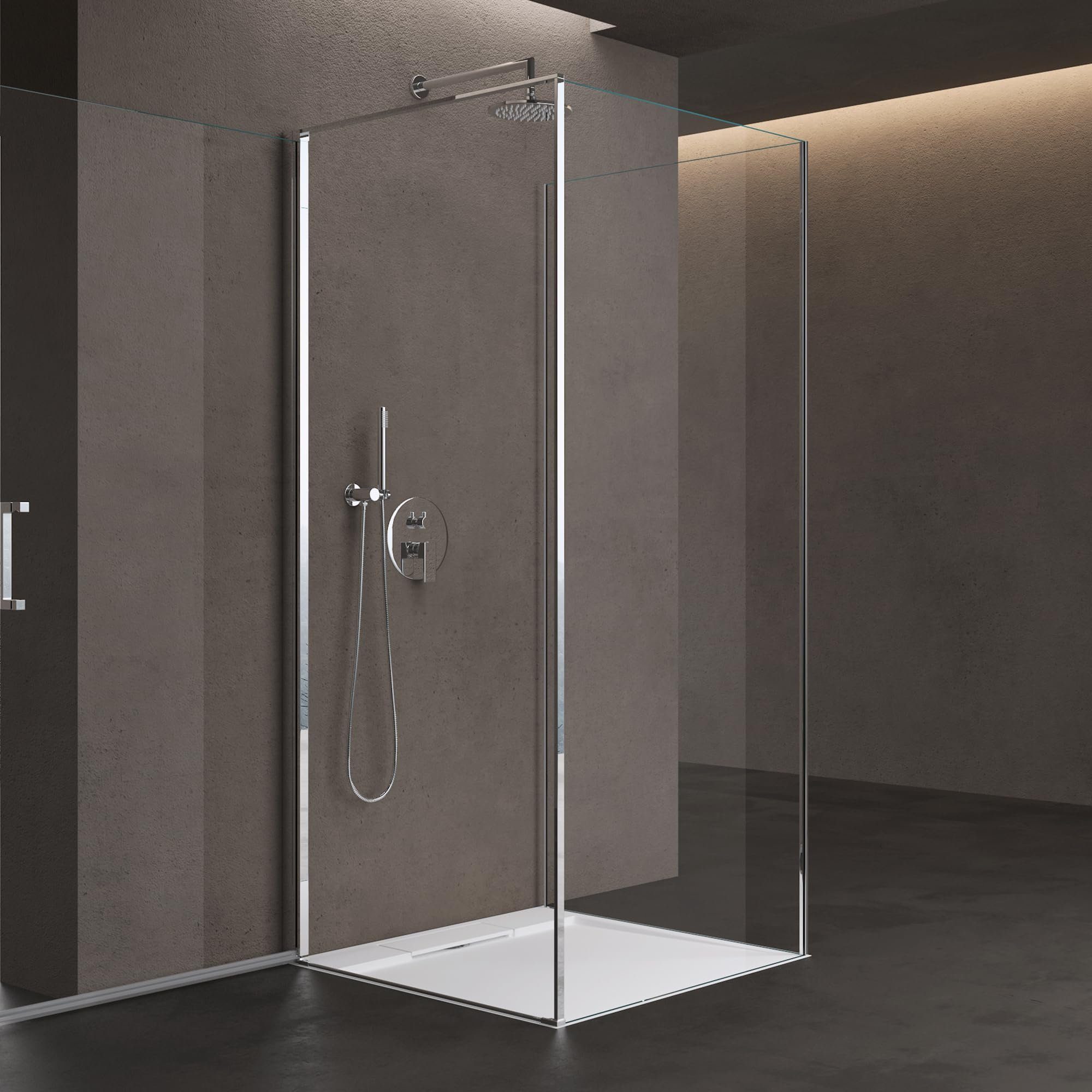 doporro Grossraumdusche Duschkabine 90x90cm U-Form 8mm ESG mit Nano-Beschichtung Rav36UK, BxT: 70x75 cm, Einscheibensicherheitsglas, Hebe-und Senkmechanismus, 15mm Verstellbereich
