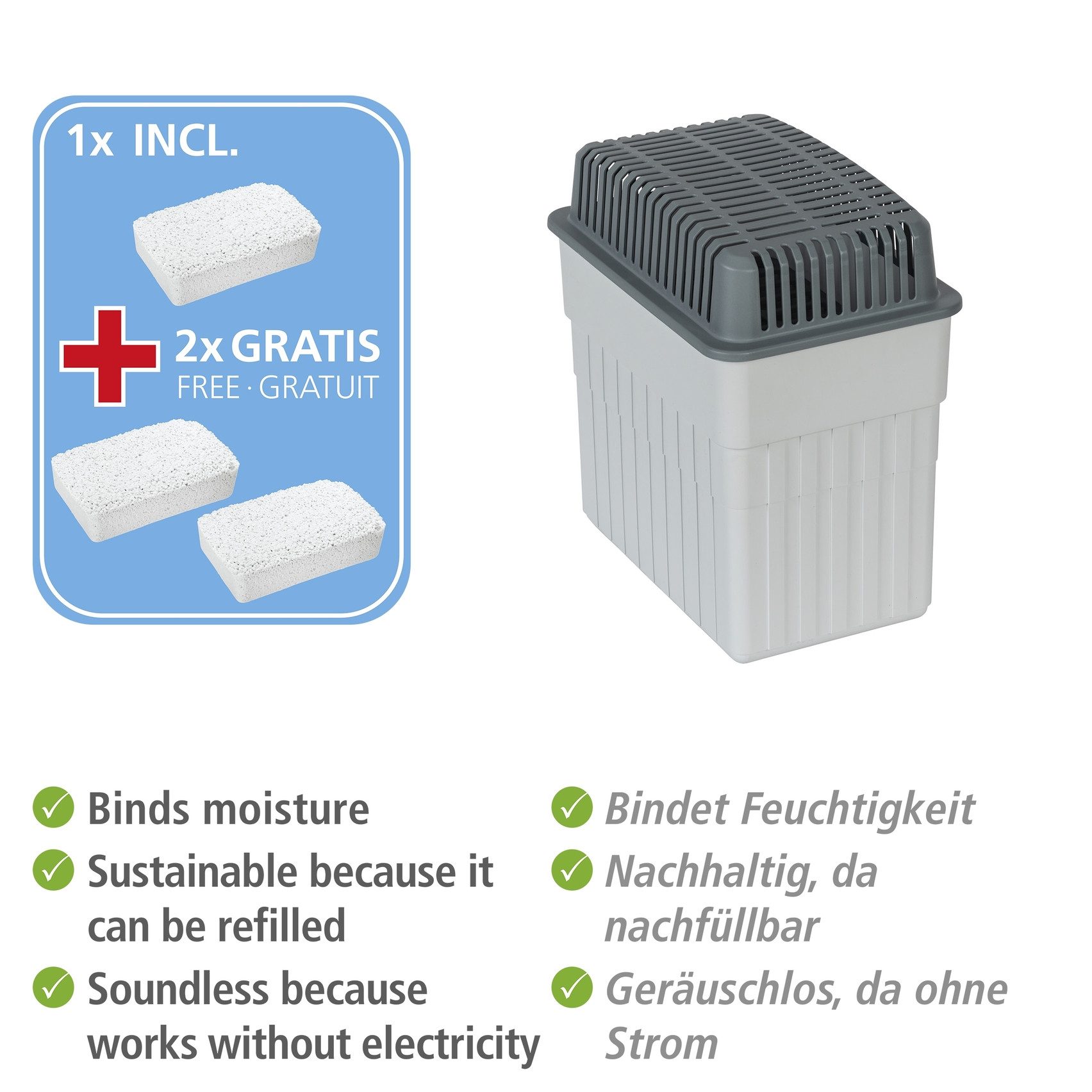 WENKO Luftentfeuchter Box, für 50 m³ Räume, für Räume bis 50 m³, entfeuchtet geräuschlos und ohne Strom